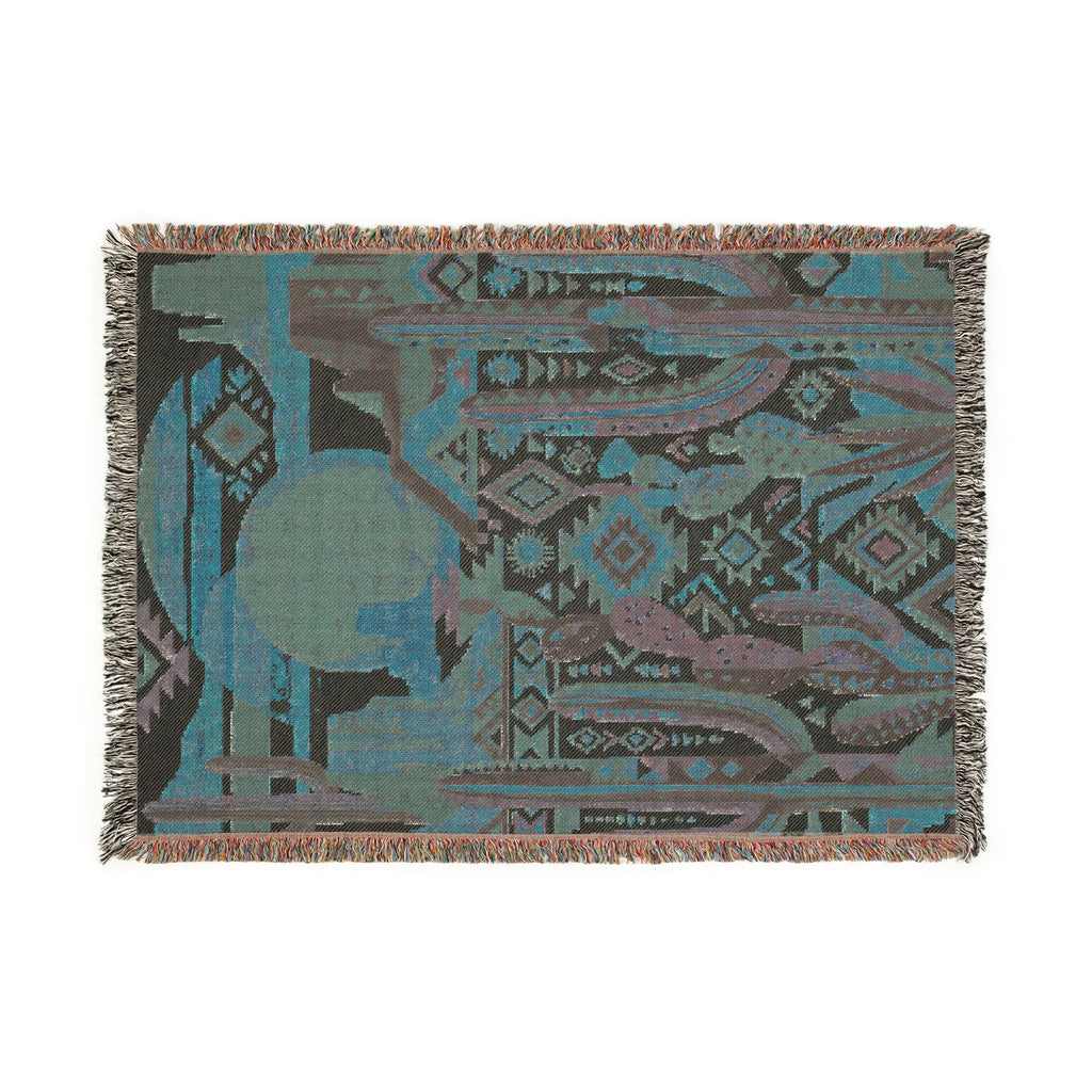 Southwestern Desert Sunset Woven Throw Blanket Boho Cactus Tapestry