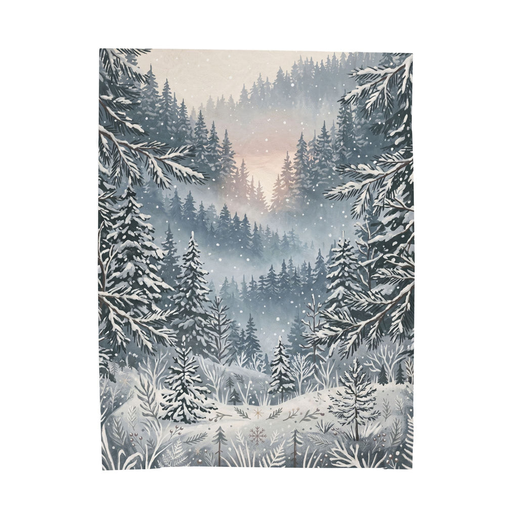 Serene Snowy Pine Forest Plush Throw Blanket Winter Wonderland Velvety Blanket