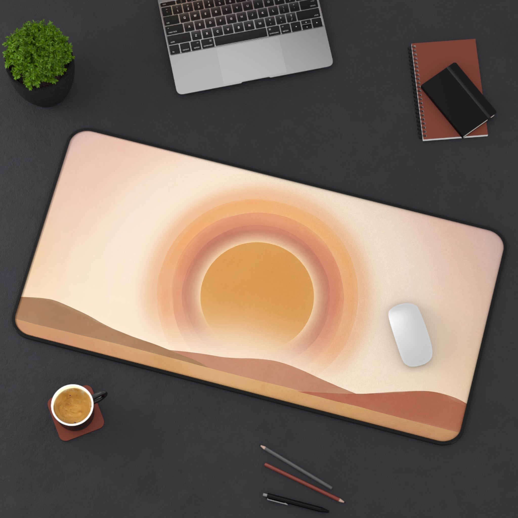 Minimalist Boho Sunset Desk Mat Warm Desert Landscape Art Aesthetic Pad