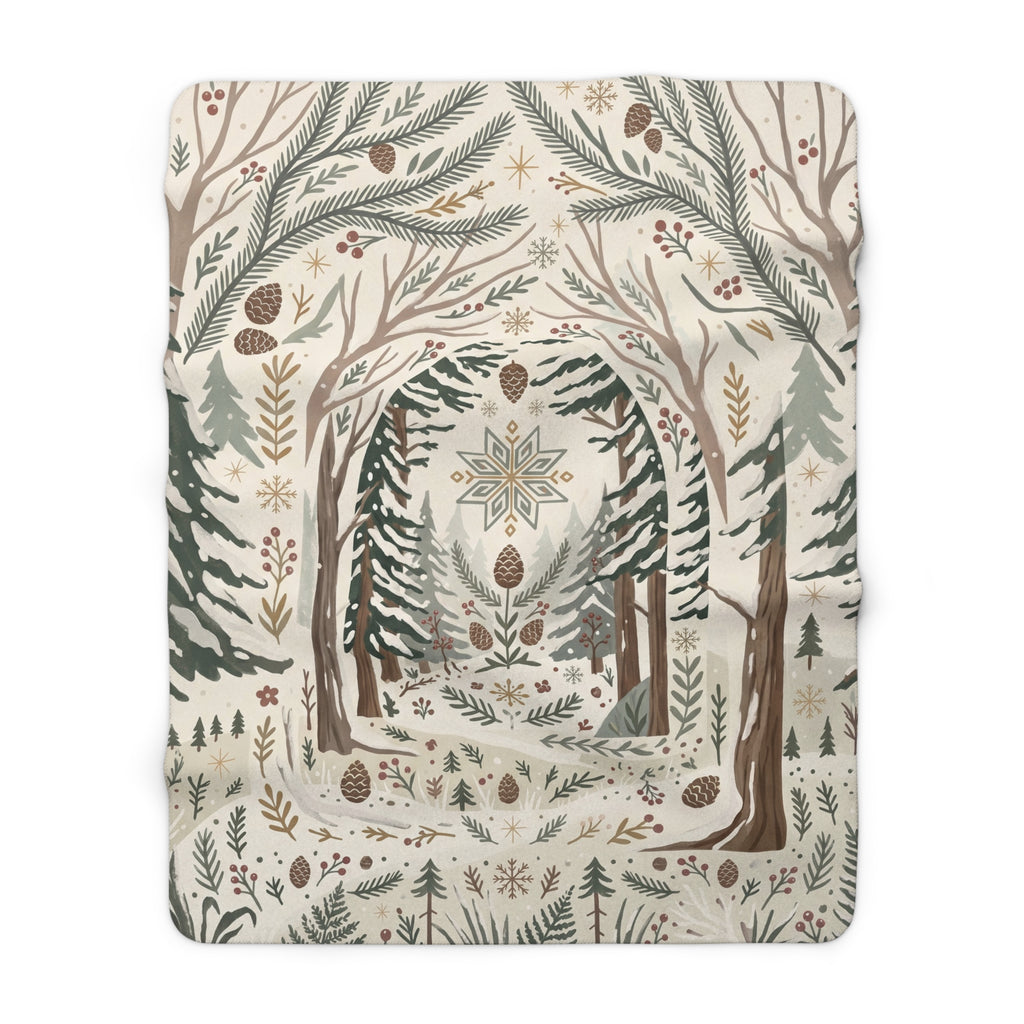 Nordic Winter Forest Sherpa Fleece Blanket Cozy Scandinavian Woodland Throw
