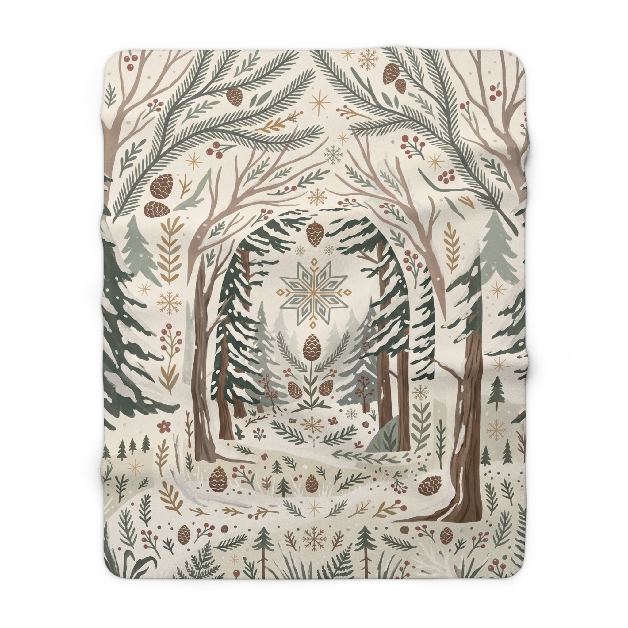 Nordic Winter Forest Sherpa Fleece Blanket Cozy Scandinavian Woodland Throw