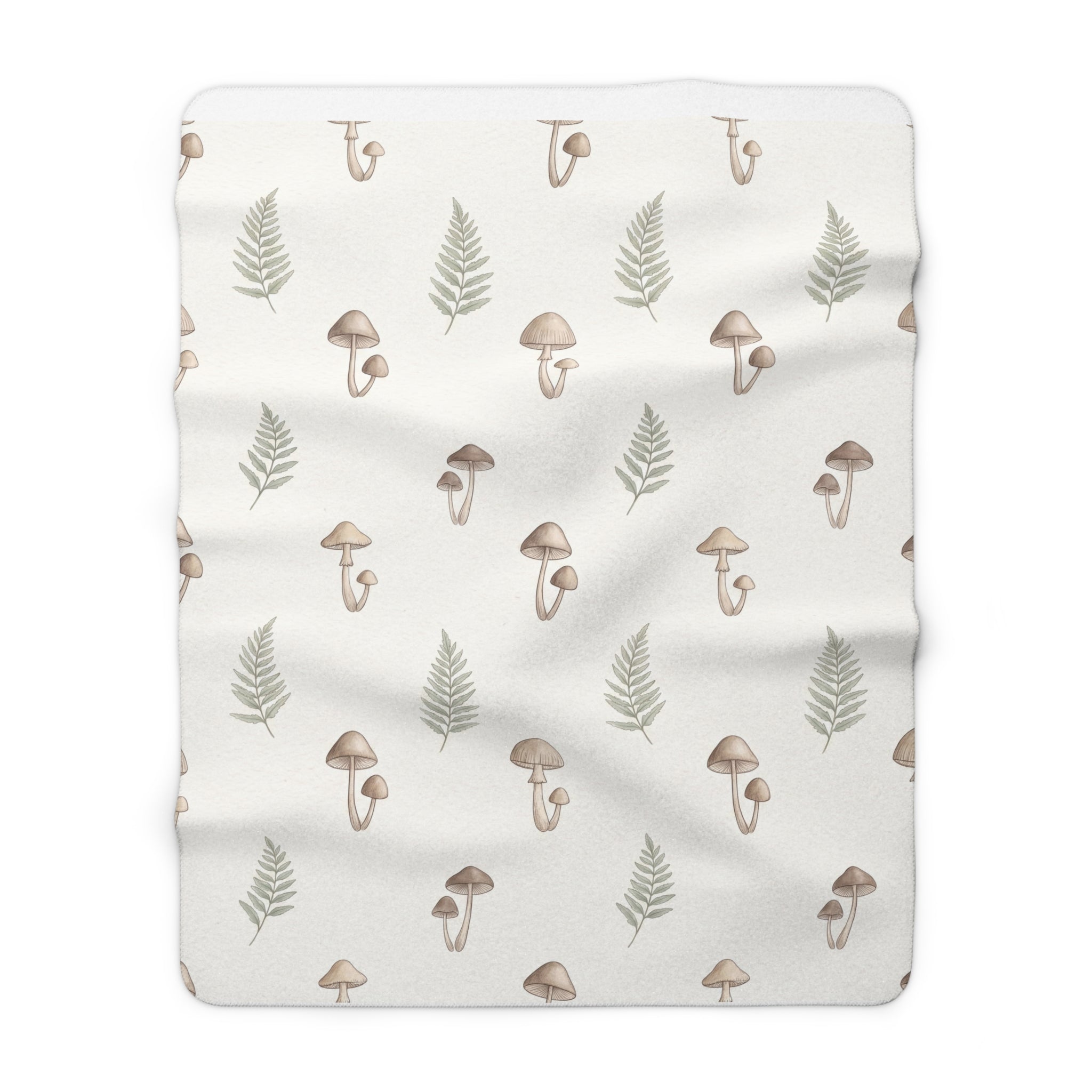 Minimalist Mushroom & Fern Sherpa Fleece Blanket Botanical Cottagecore Throw