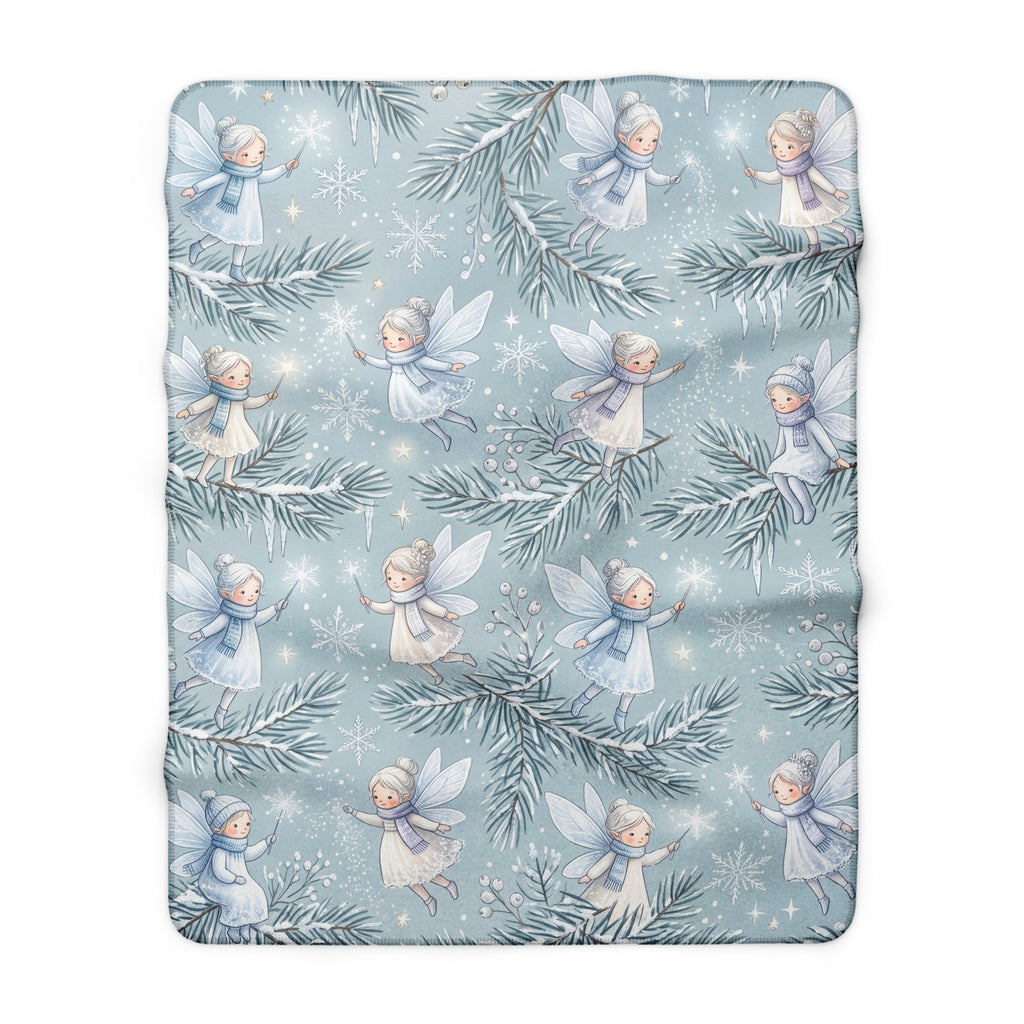 Winter Fairies & Snowflakes Sherpa Fleece Blanket Ethereal Holiday Throw