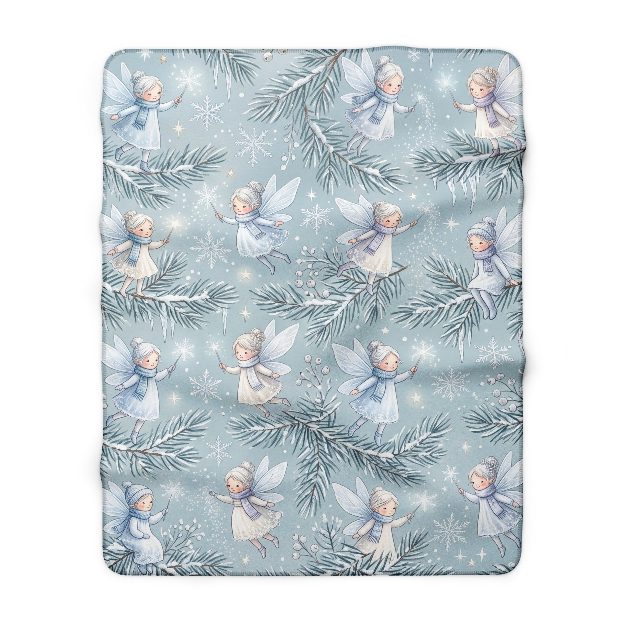 Winter Fairies & Snowflakes Sherpa Fleece Blanket Ethereal Holiday Throw