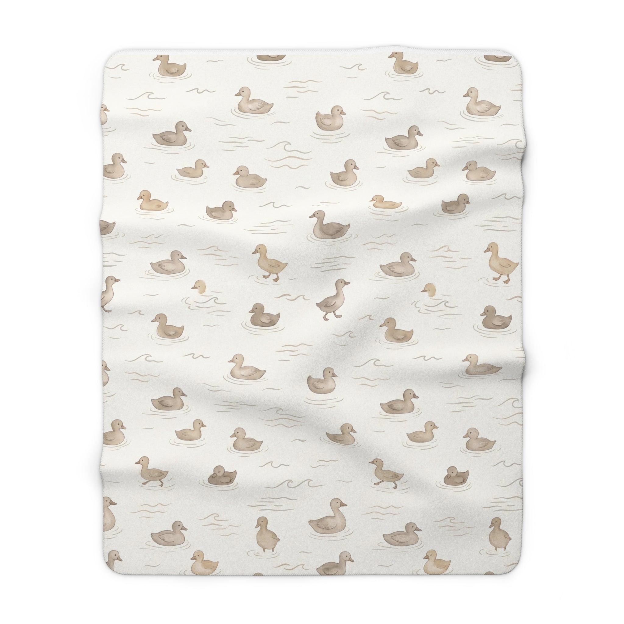 Minimalist Watercolor Duck Pattern Sherpa Fleece Blanket Neutral Nursery Throw