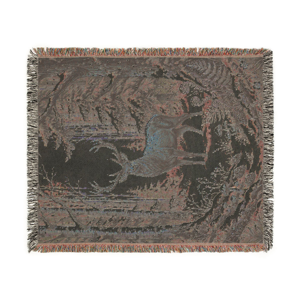 Winter Woodland Stag Woven Throw Blanket Rustic Snow Scene Tapestry