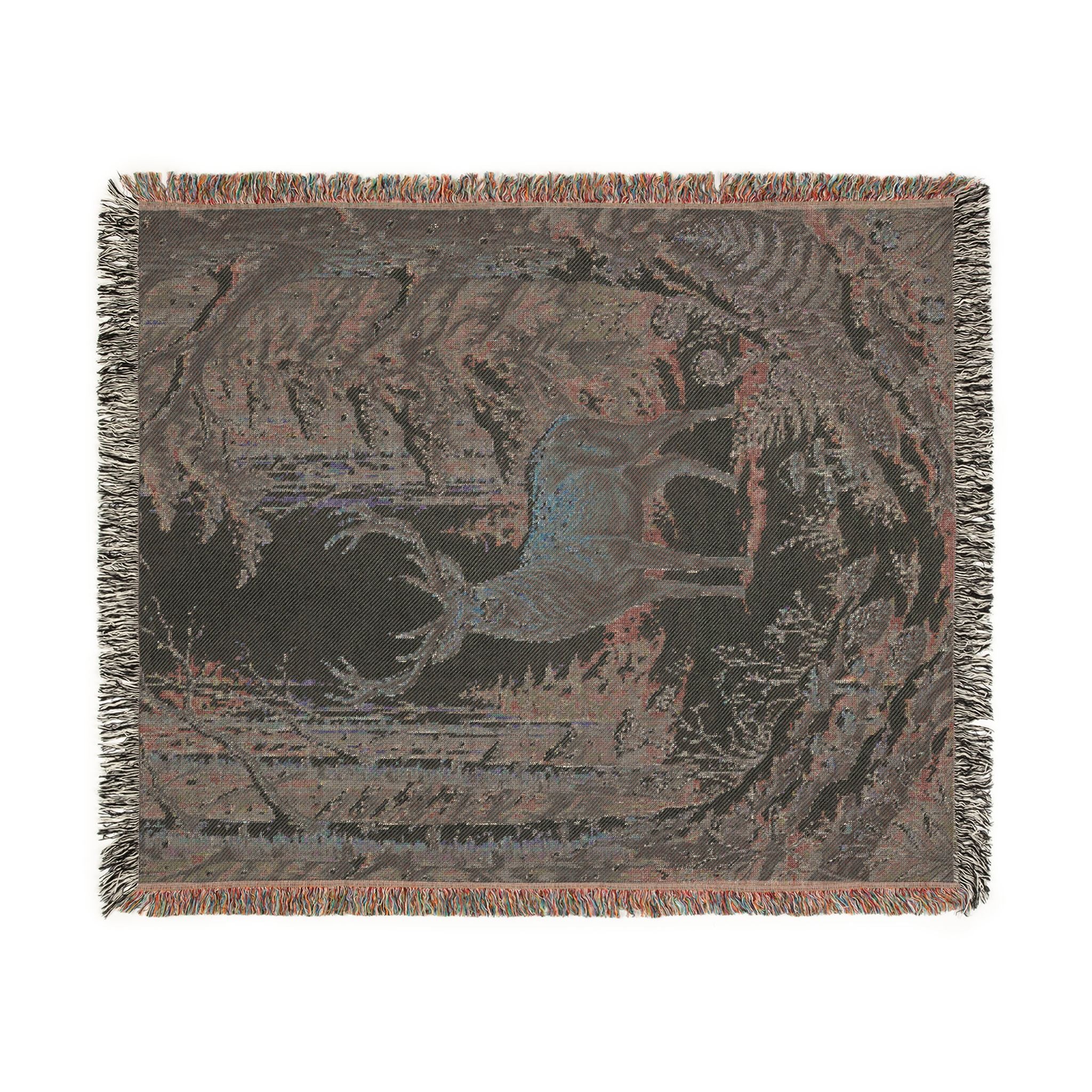 Winter Woodland Stag Woven Throw Blanket Rustic Snow Scene Tapestry
