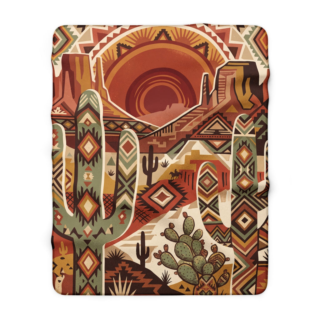 Southwestern Geometric Desert Sherpa Fleece Blanket Boho Cactus Throw