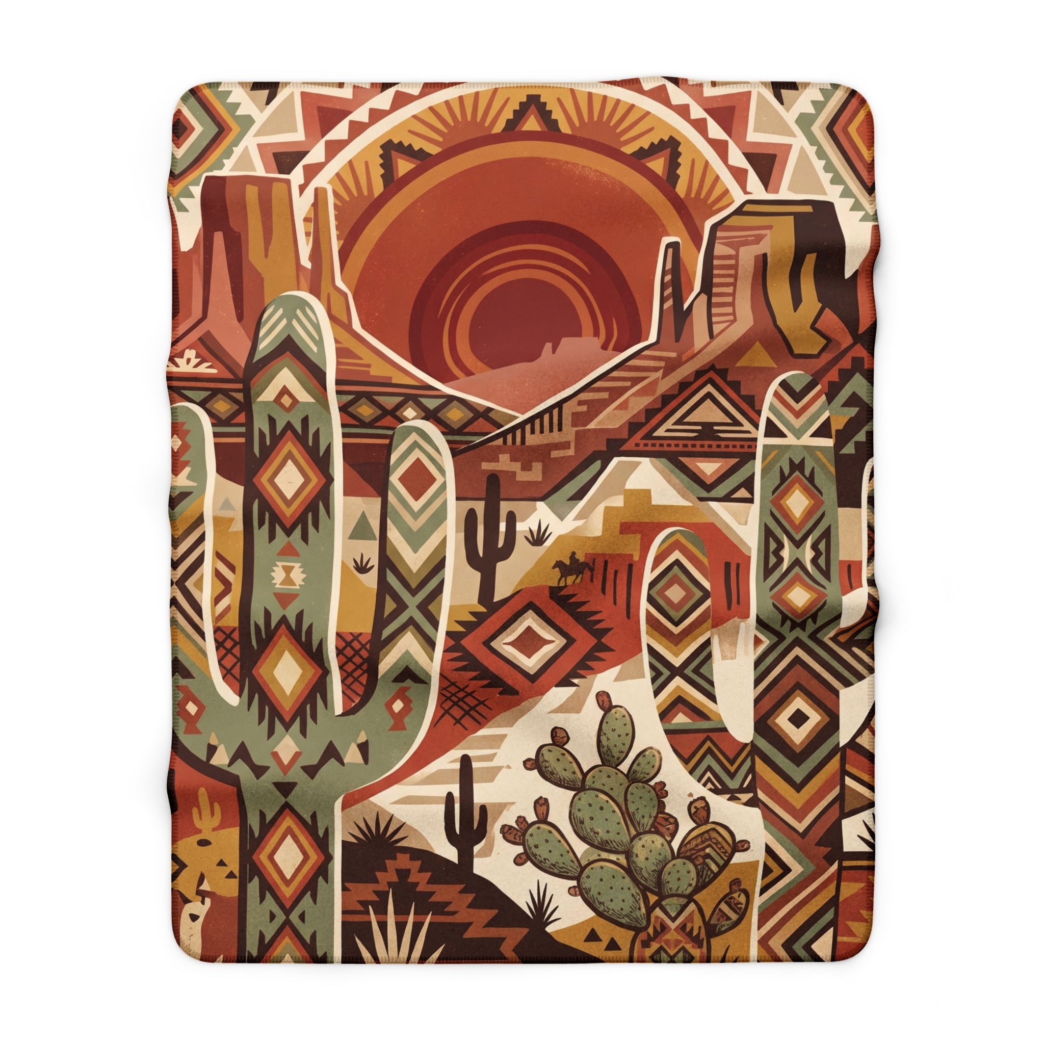 Southwestern Geometric Desert Sherpa Fleece Blanket Boho Cactus Throw