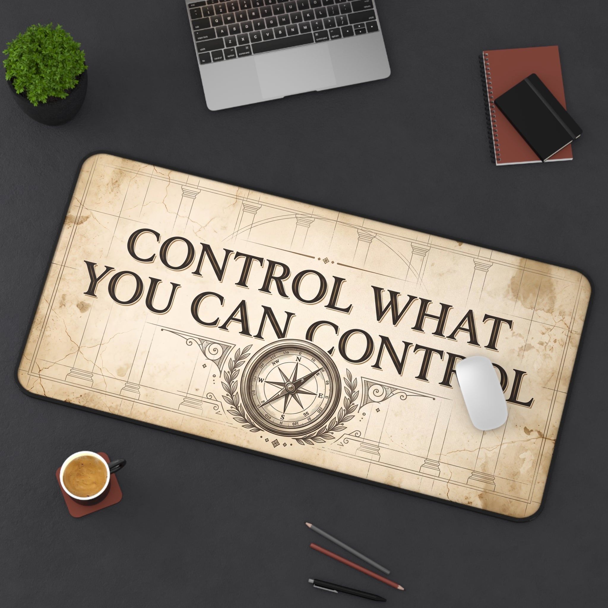 Vintage Stoic Quote Desk Mat "Control What You Can Control" Office Pad