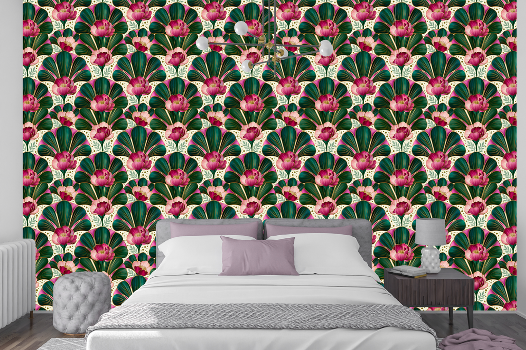 Art Nouveau Fan Wallpaper Pink Floral Art Deco Home