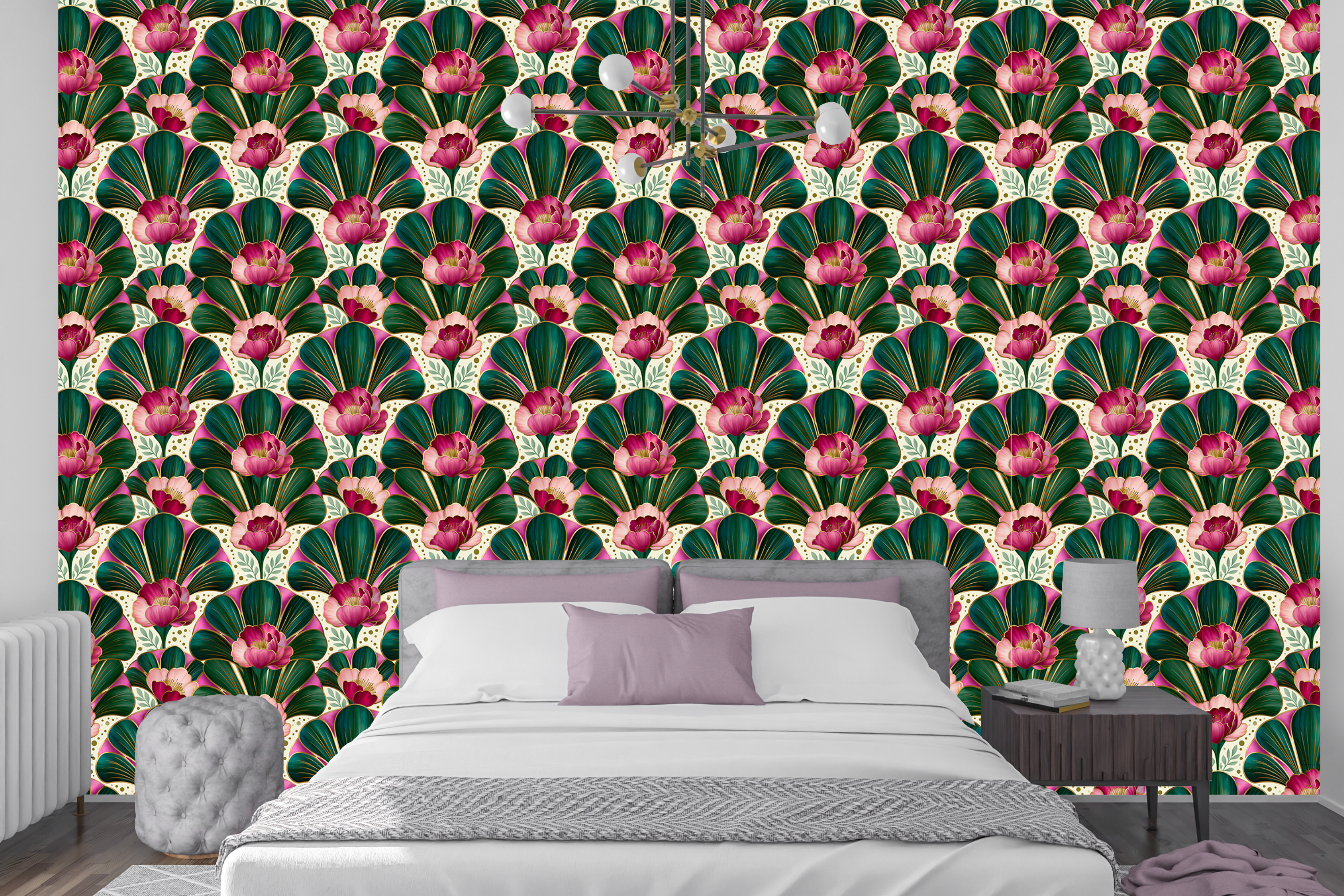 Art Nouveau Fan Wallpaper Pink Floral Art Deco Home