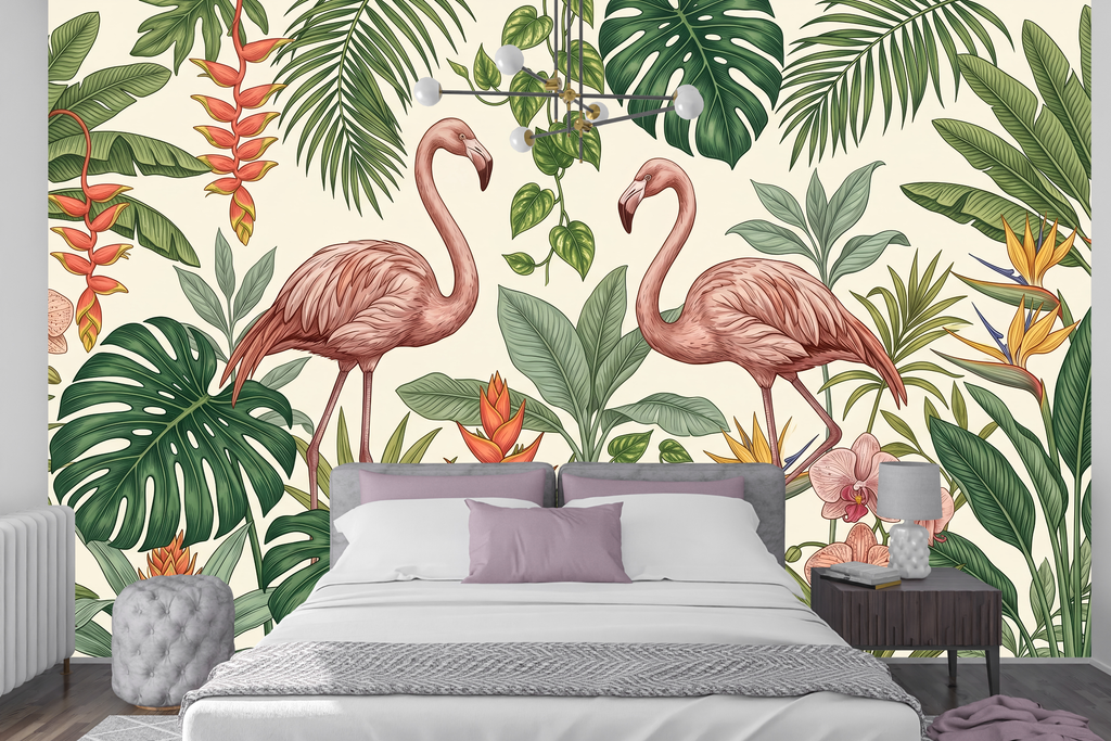 Tropical Flamingo Peel and Stick Wallpaper Botanical Wall Mural Bedroom