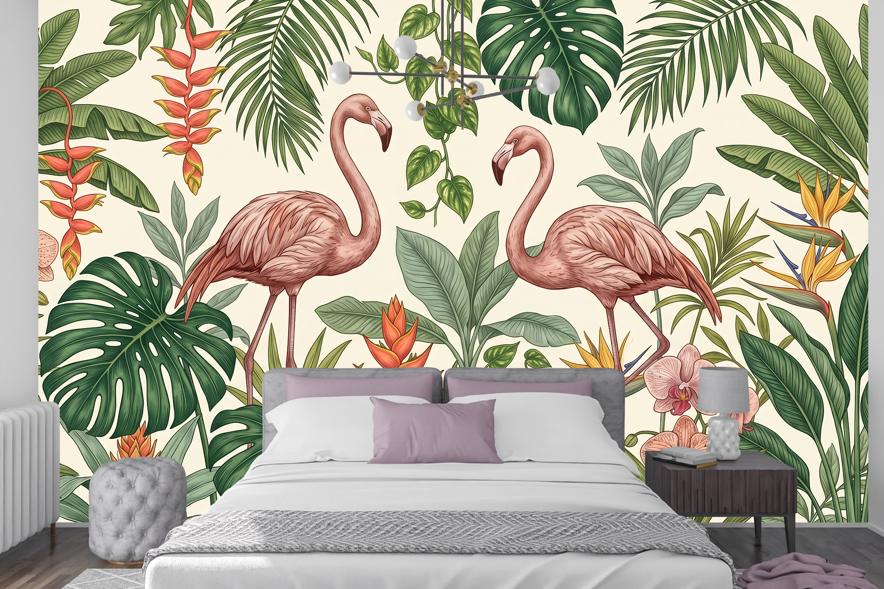 Tropical Flamingo Peel and Stick Wallpaper Botanical Wall Mural Bedroom
