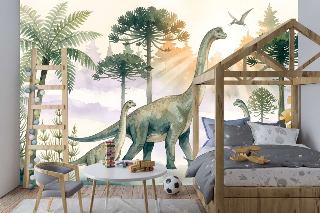 Kids Watercolour Dinosaur Nursery Peel and Stick Wallpaper Mural