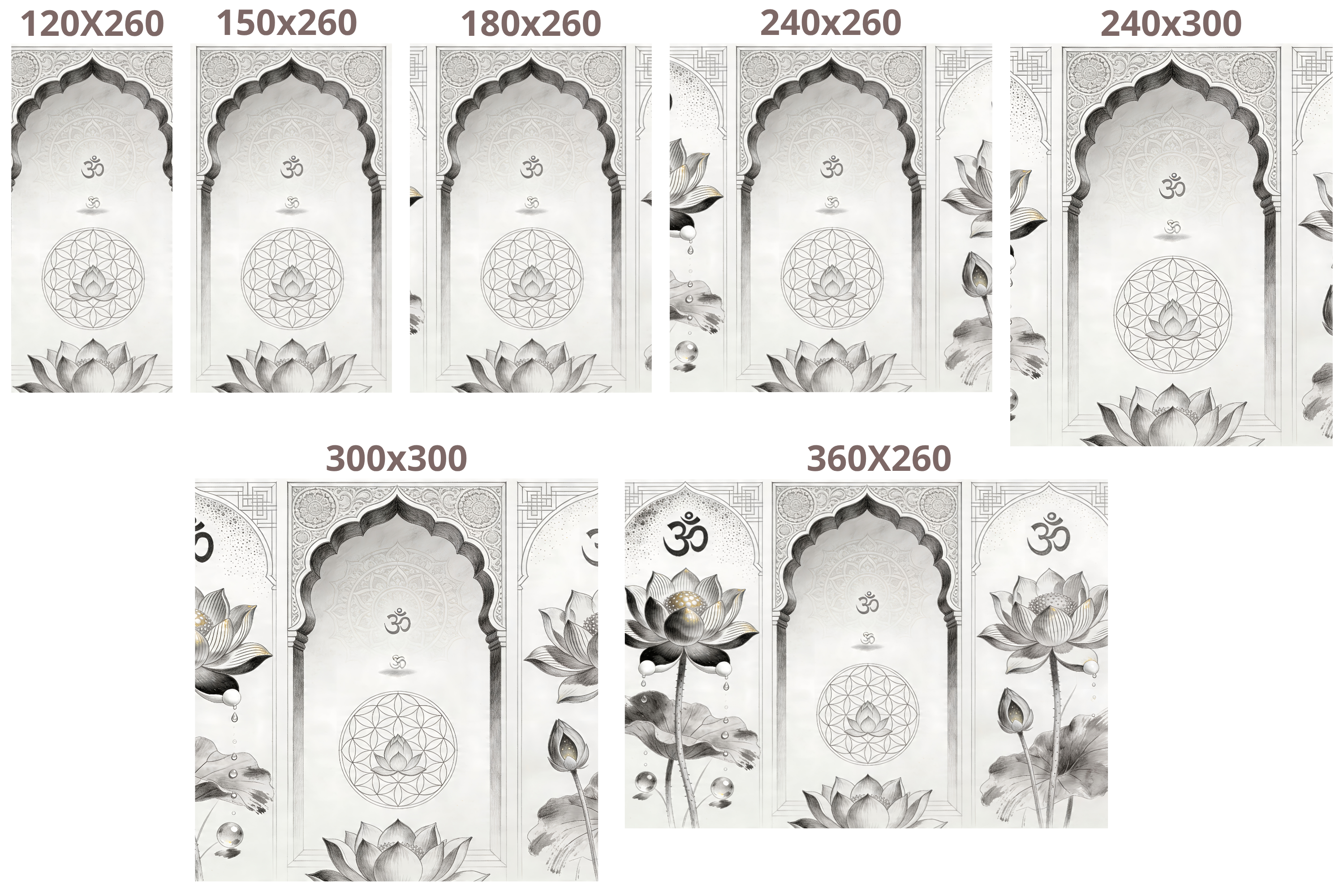 Om Lotus Mandala Wall Mural | Sacred Geometry Triptych | Yoga & Meditation Room
