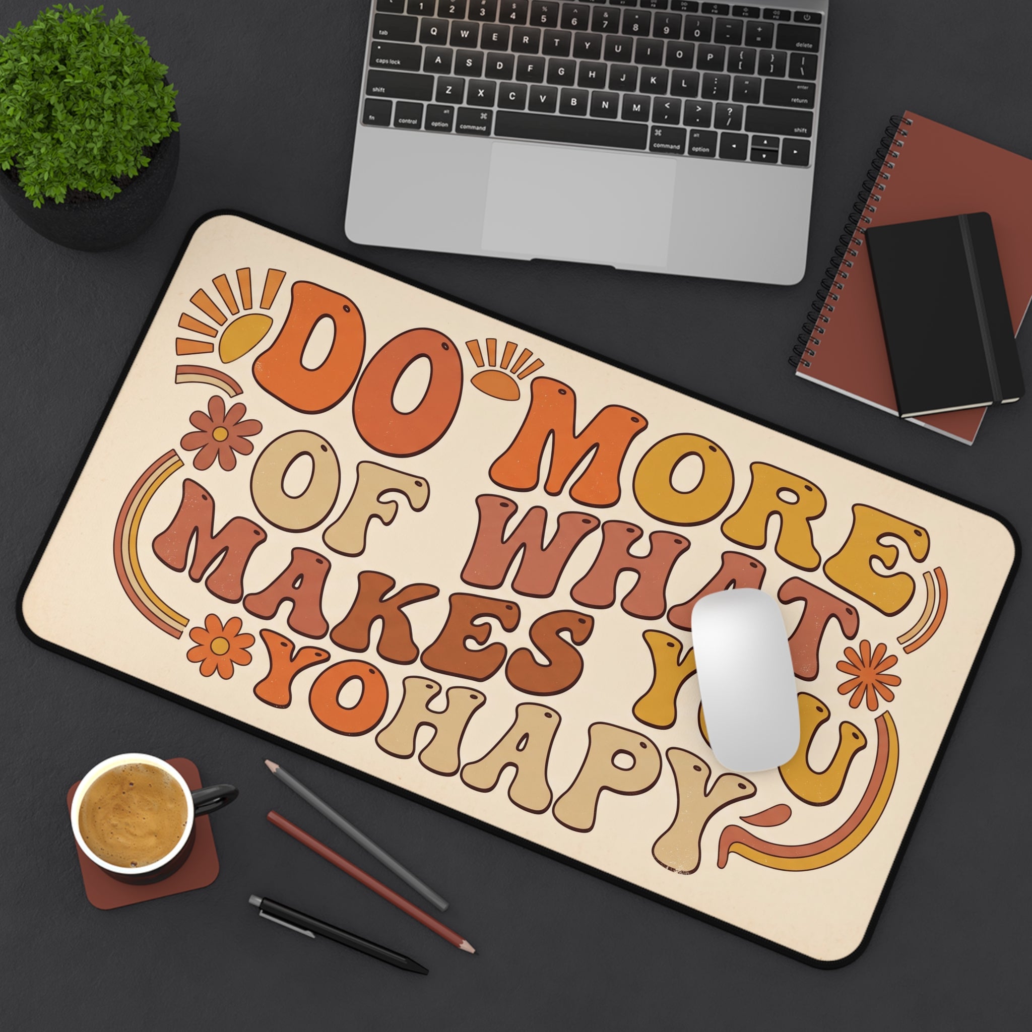 Groovy Retro Motivational Desk Mat 70s Vintage Typography Art Workspace Pad
