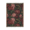 Vintage Moody Floral Woven Throw Blanket Dark Botanical Rose Tapestry
