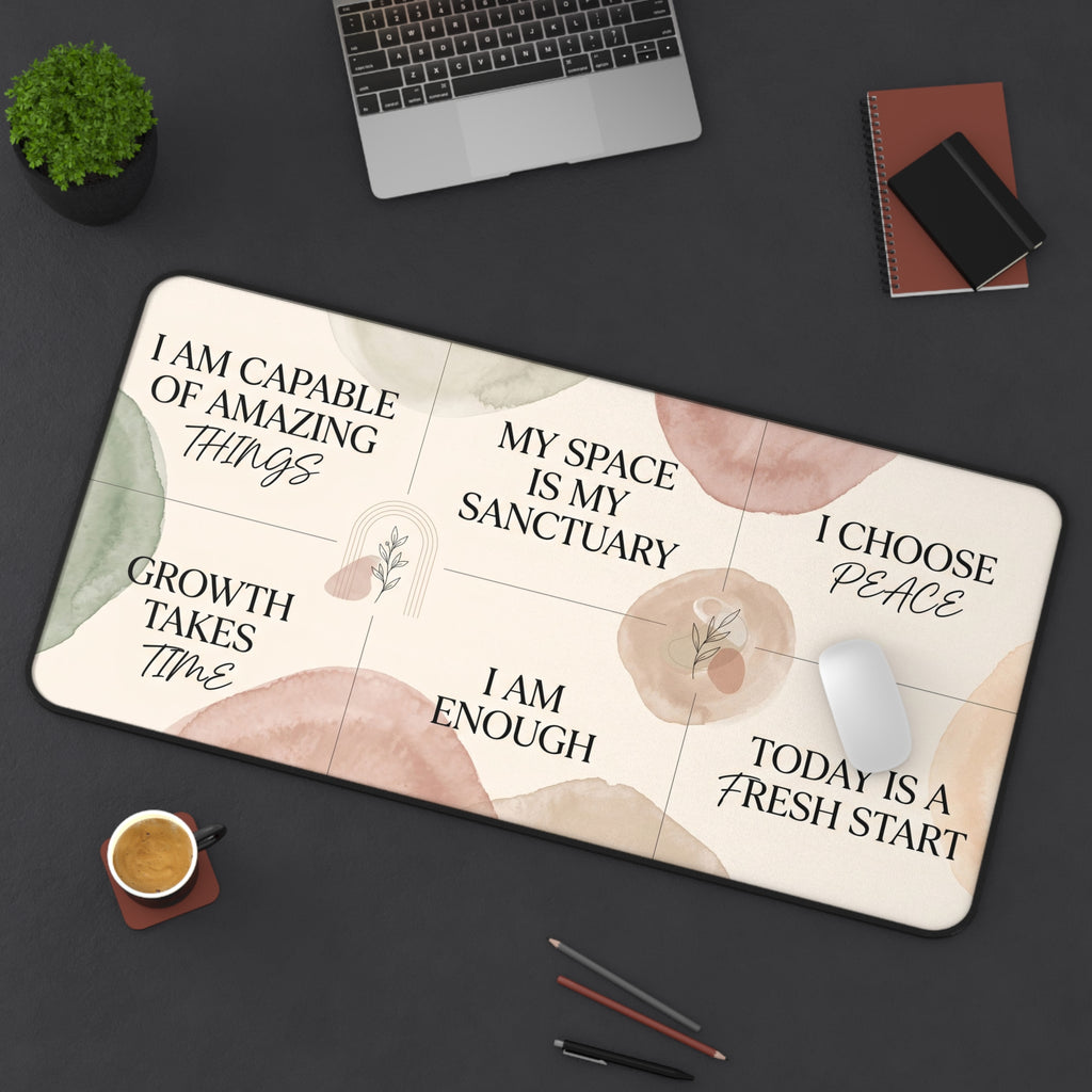 Mindful Affirmations Desk Mat Pastel Watercolor Botanical Art Aesthetic Pad