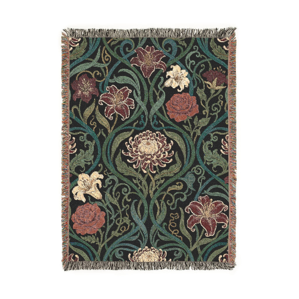 Art Nouveau Floral Woven Throw Blanket William Morris Style Tapestry