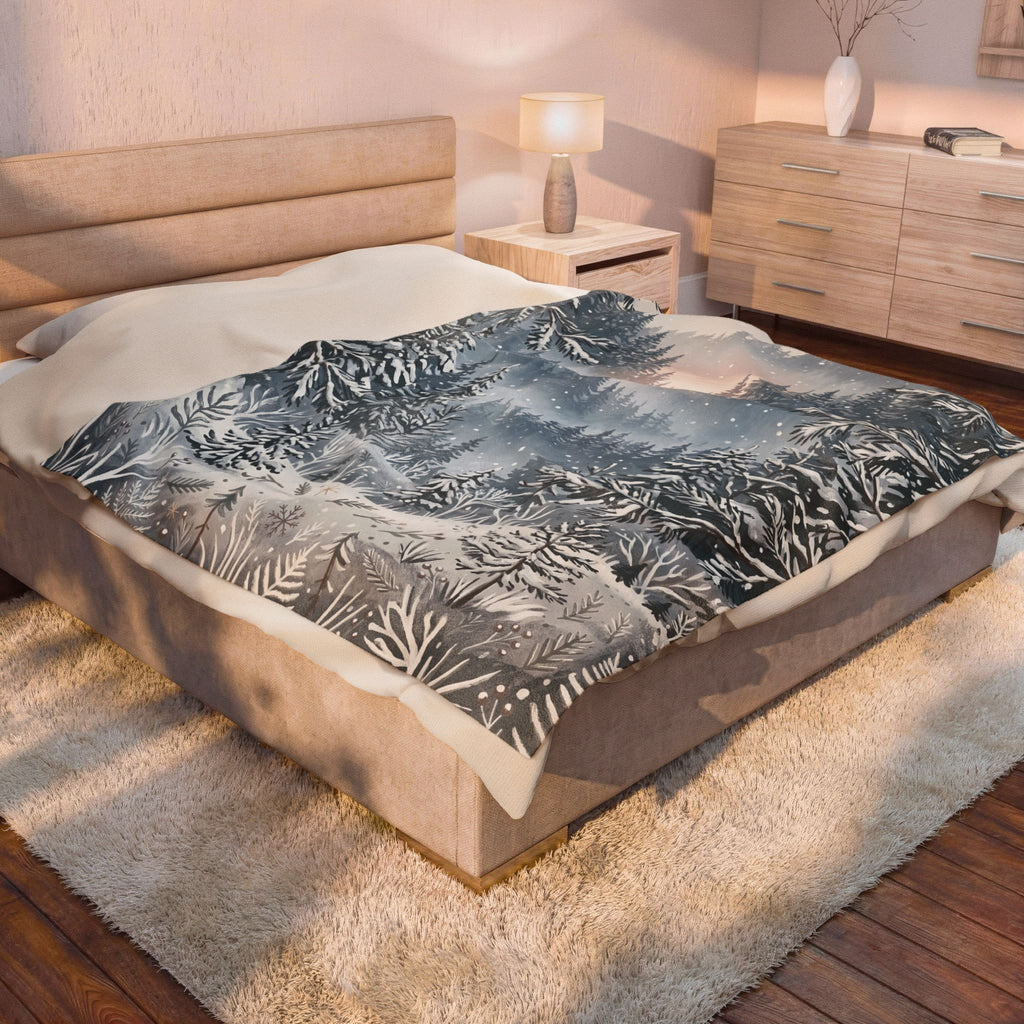 Serene Snowy Pine Forest Plush Throw Blanket Winter Wonderland Velvety Blanket