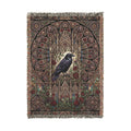 Gothic Raven Stained Glass Woven Throw Blanket  Dark Academia Tapestry