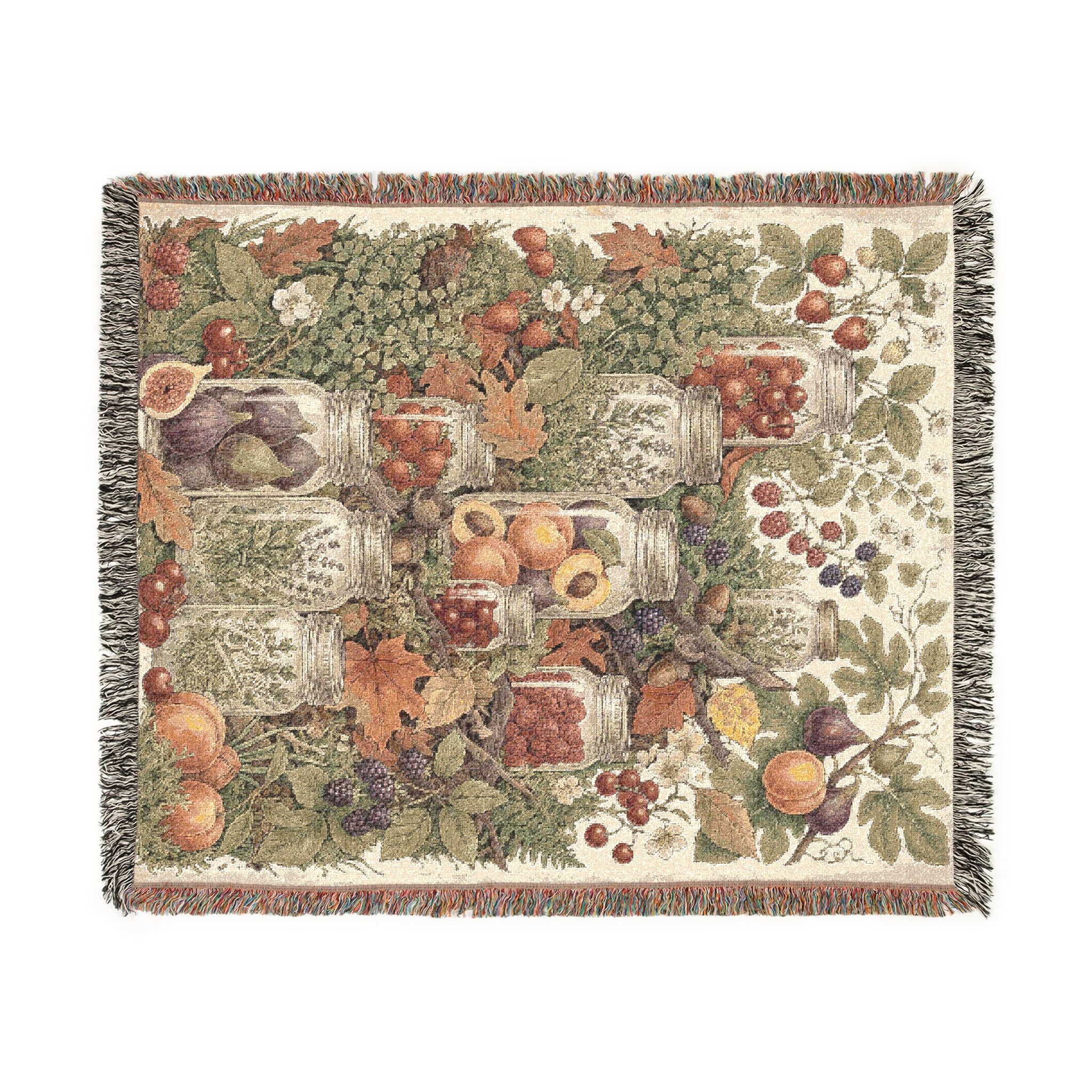 Vintage Harvest Mason Jar Woven Throw Blanket Cottagecore Botanical Tapestry