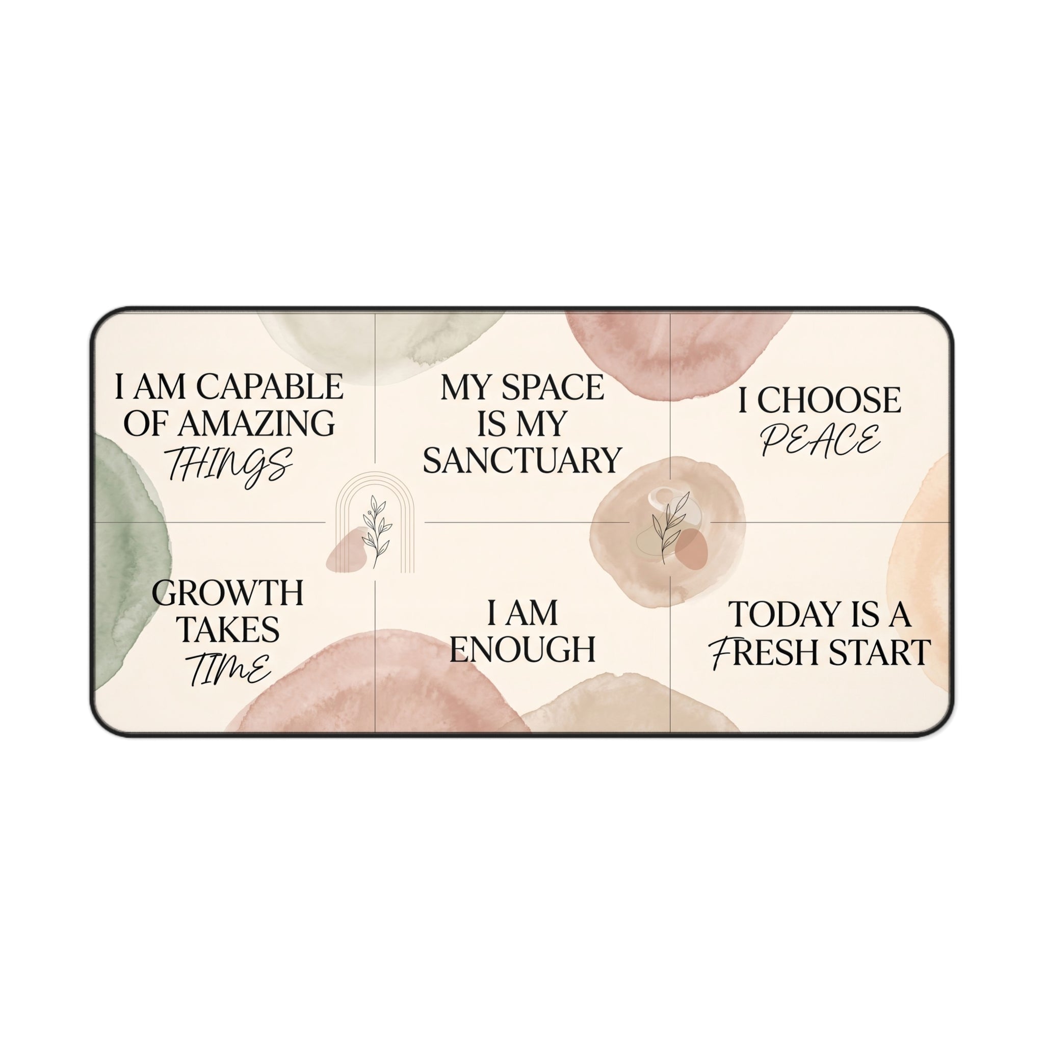 Mindful Affirmations Desk Mat Pastel Watercolor Botanical Art Aesthetic Pad
