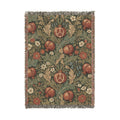 Vintage William Morris Pomegranate Woven Throw Blanket Olive Botanical Tapestry