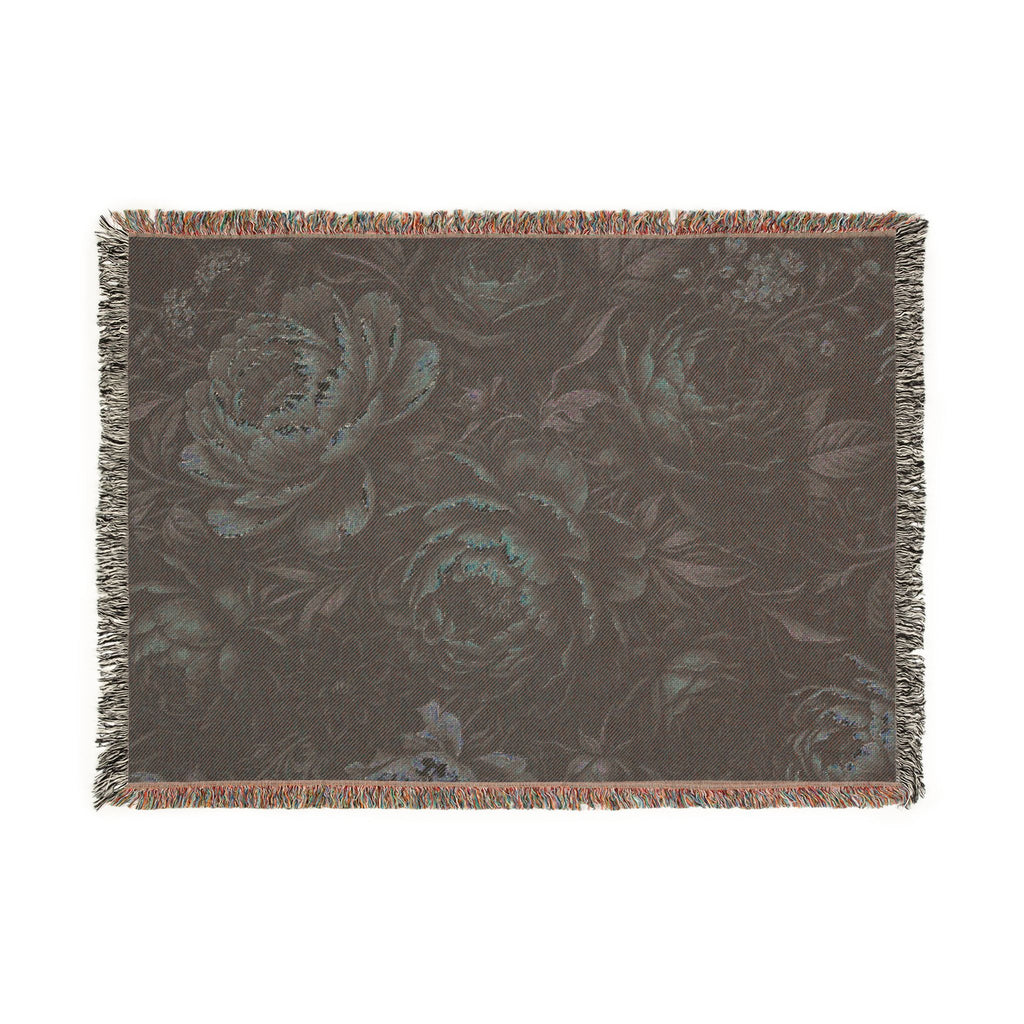 Dark Floral Peony Woven Throw Blanket Moody Botanical Tapestry