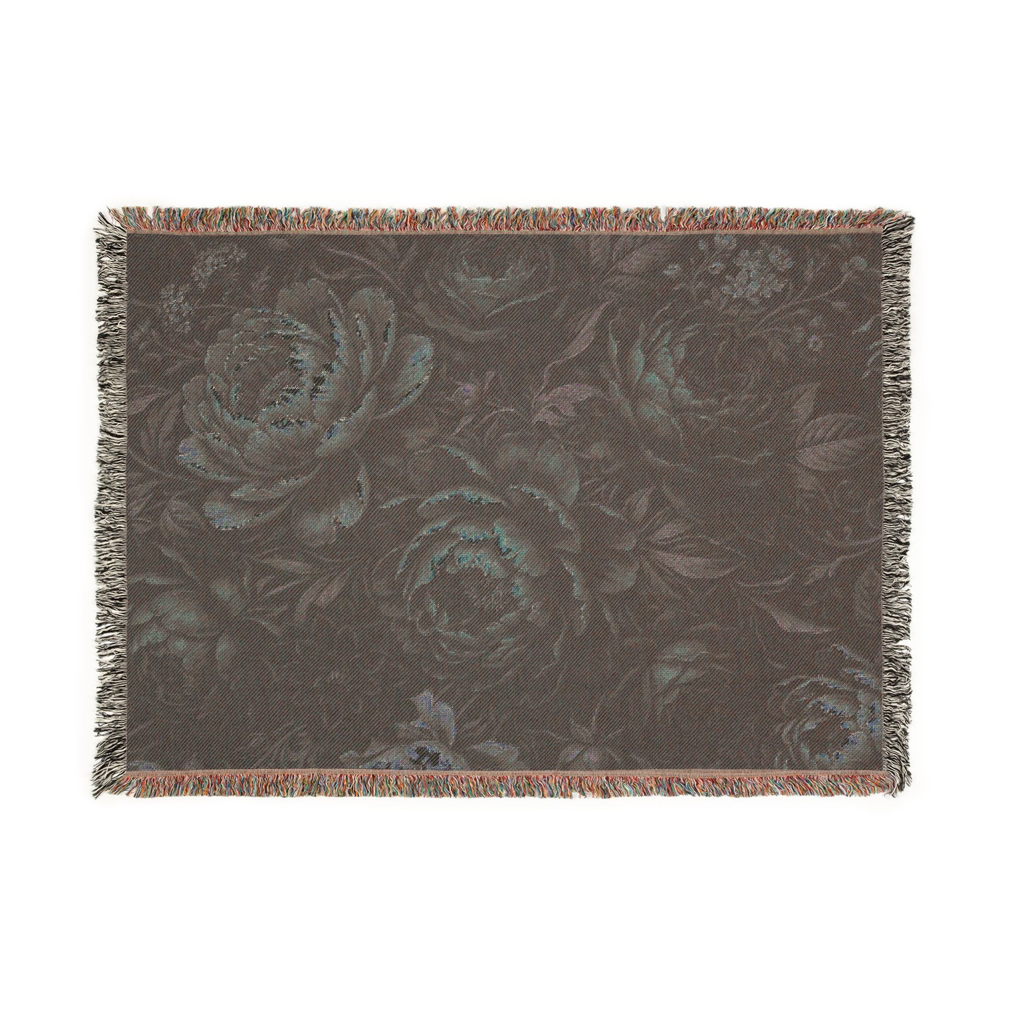 Dark Floral Peony Woven Throw Blanket Moody Botanical Tapestry