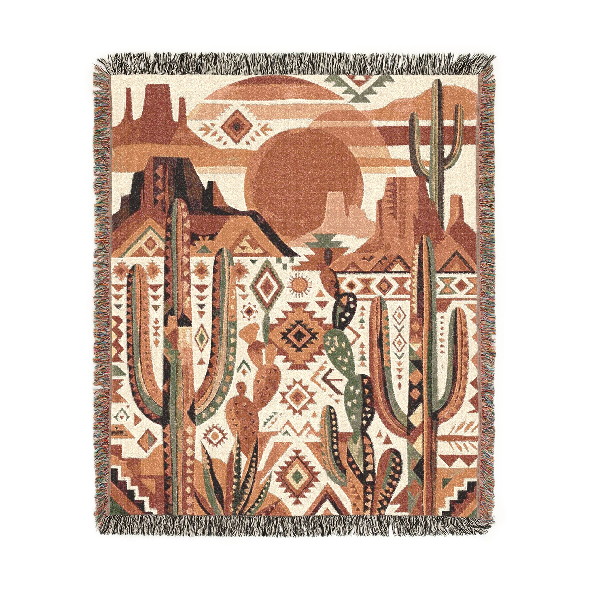 Southwestern Desert Sunset Woven Throw Blanket Boho Cactus Tapestry