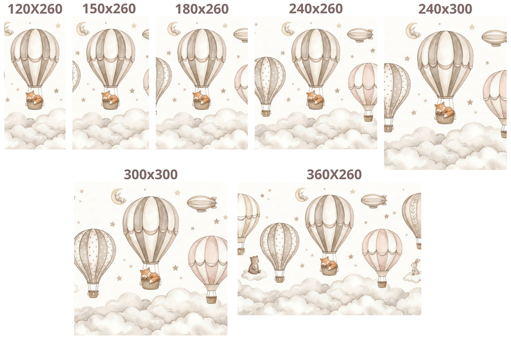 Hot Air Balloon Nursery Wallpaper Mural | Neutral Beige Woodland Baby Room