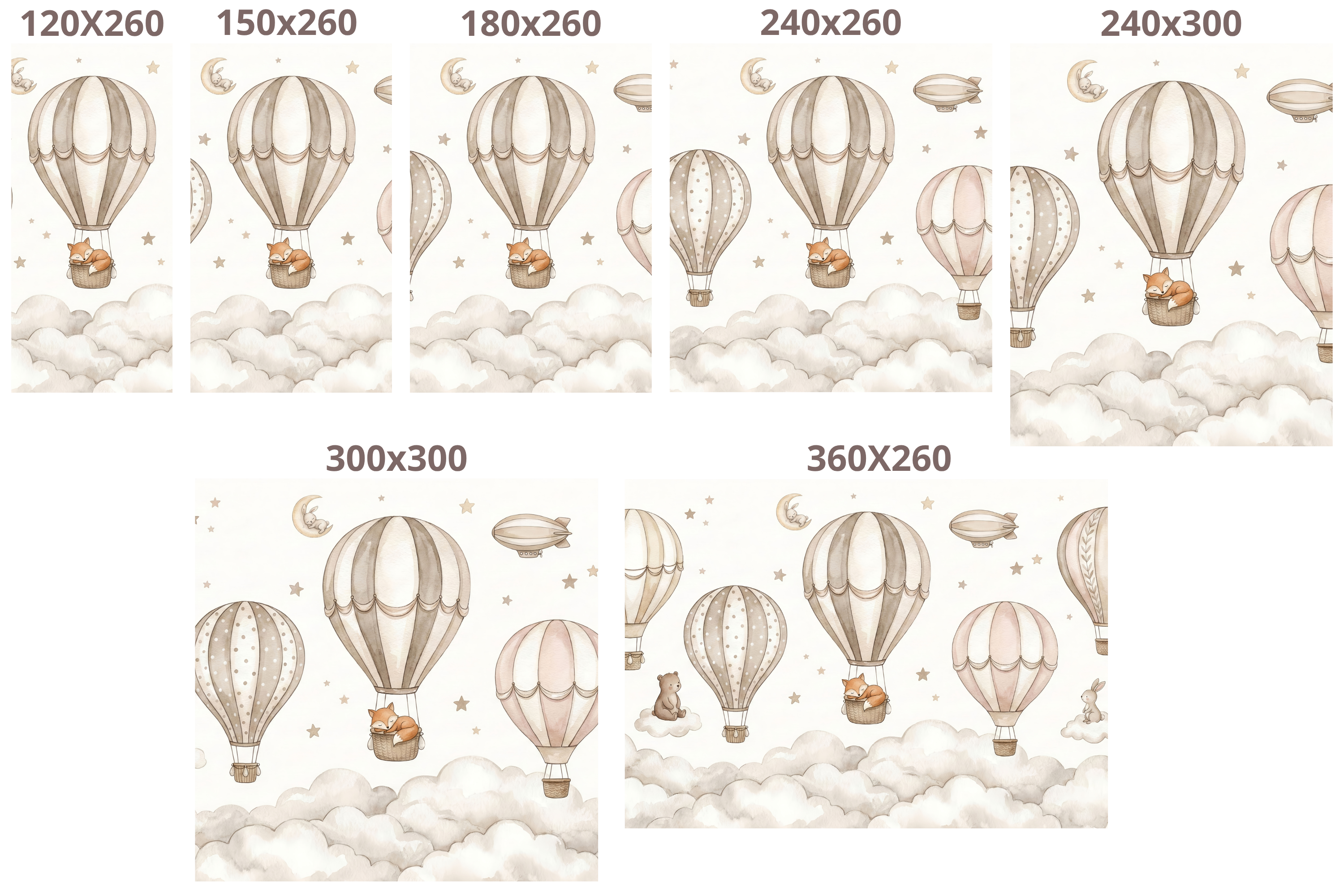 Hot Air Balloon Nursery Wallpaper Mural | Neutral Beige Woodland Baby Room
