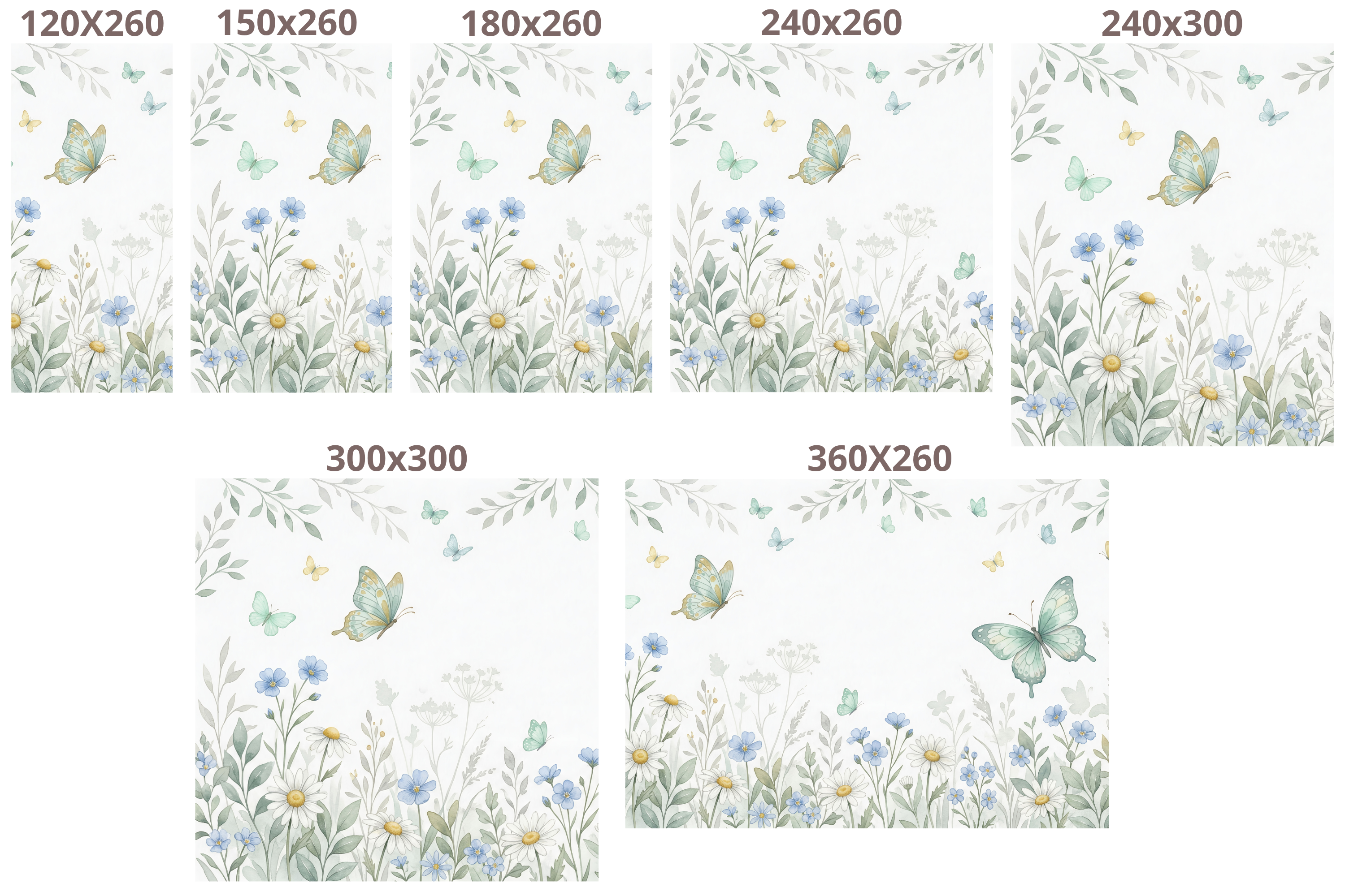 Butterfly Garden Wall Mural | Daisy and Forget-Me-Not Watercolour Peel and Stick Nursery Wallpaper