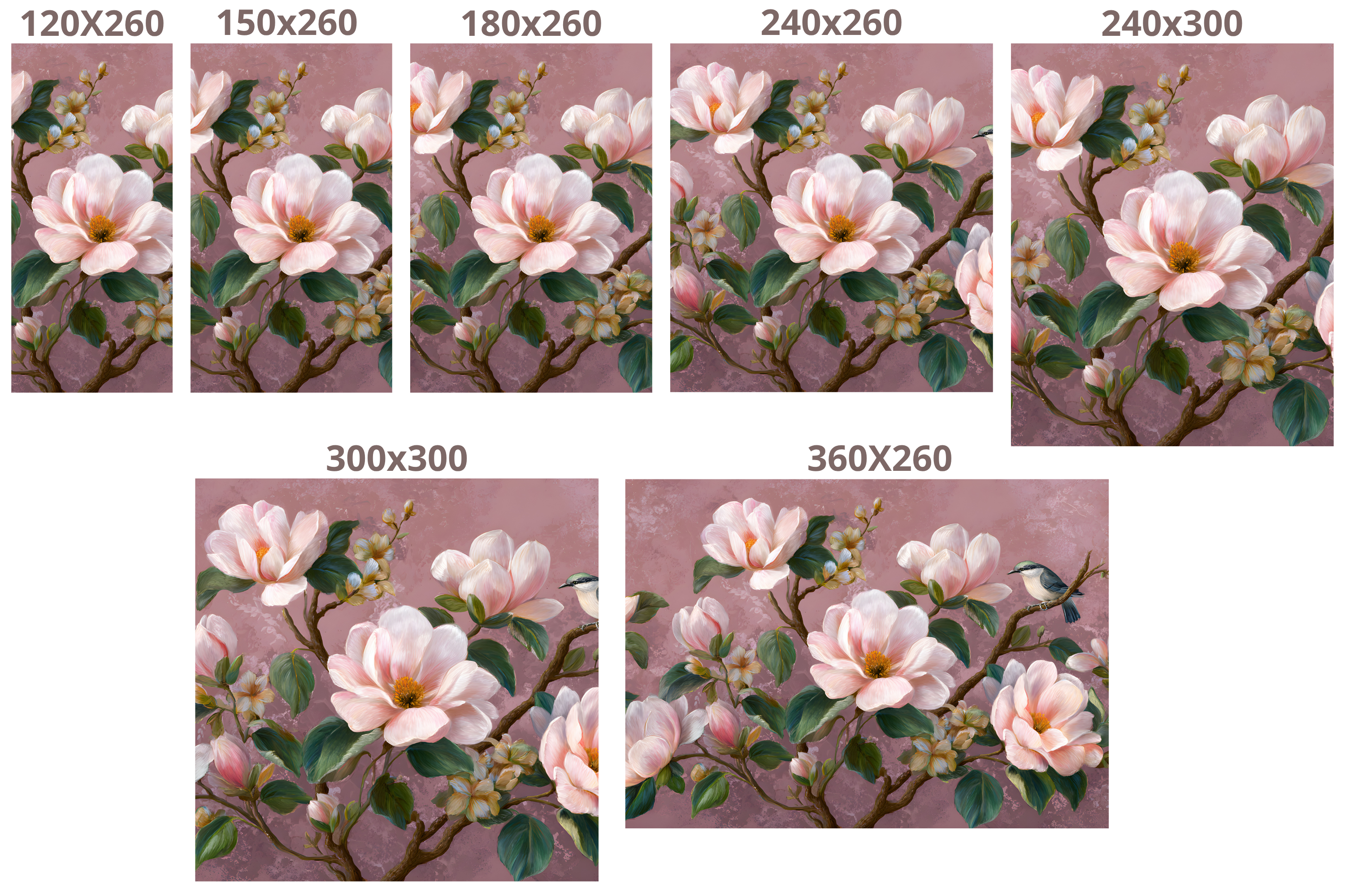 Chinoiserie Magnolia Wall Mural | Pink Floral Bird Botanical Design