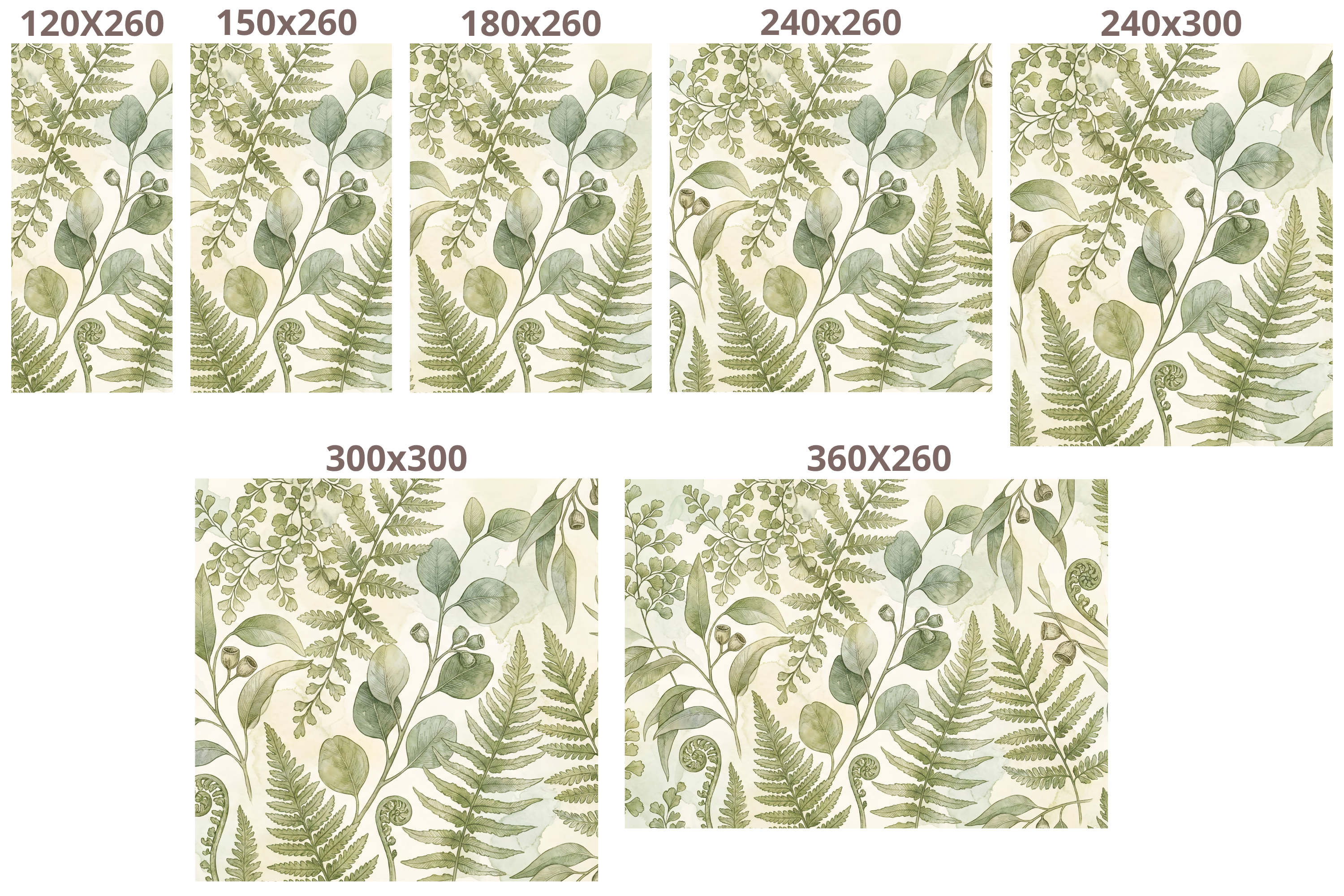 Sage Green Botanical Wall Mural | Fern and Eucalyptus Watercolour Peel and Stick Wallpaper