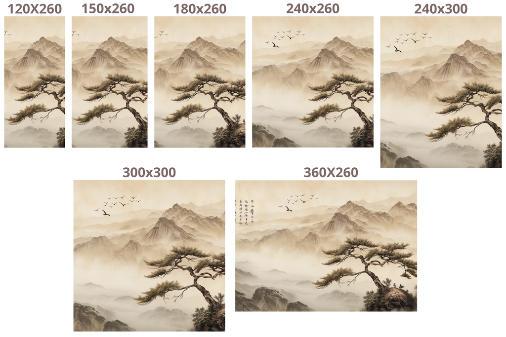 Japanese Zen Mountain Wall Mural | Asian Ink Painting Landscape Design