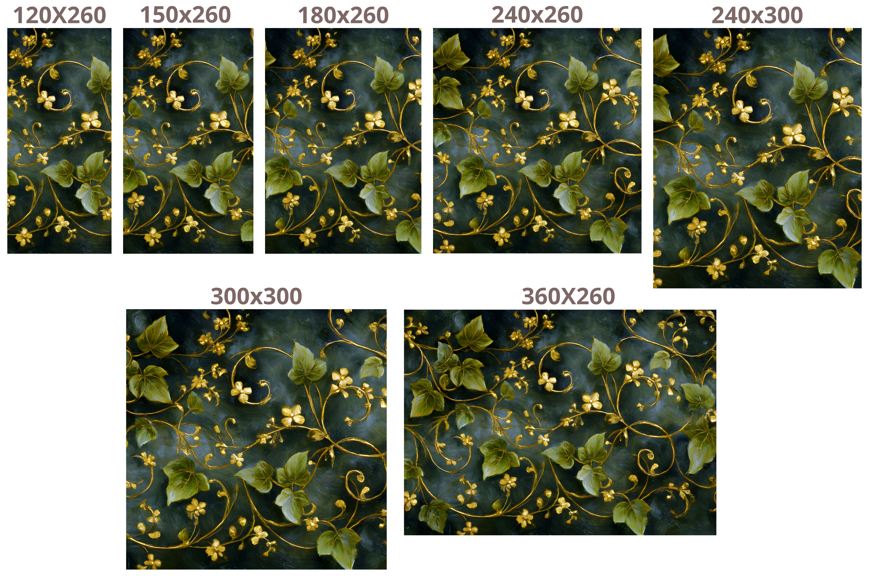 Dark Green and Gold Ivy Wall Mural | Botanical Oil Painting Peel and Stick Luxury Wallpaper