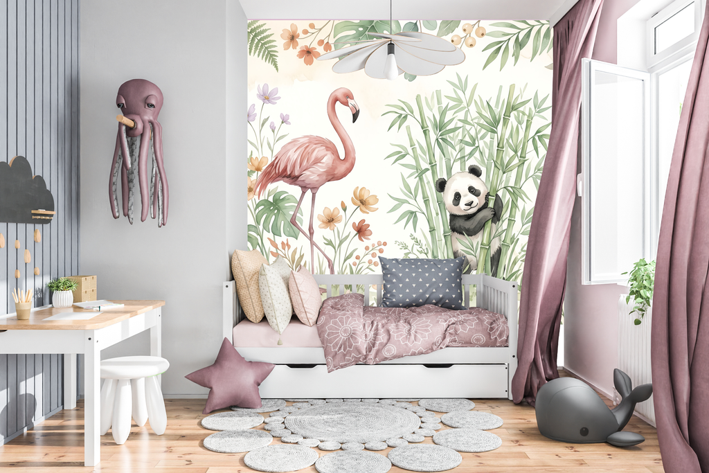 Watercolour Animal Safari Nursery Peel and Stick Wallpaper Mural
