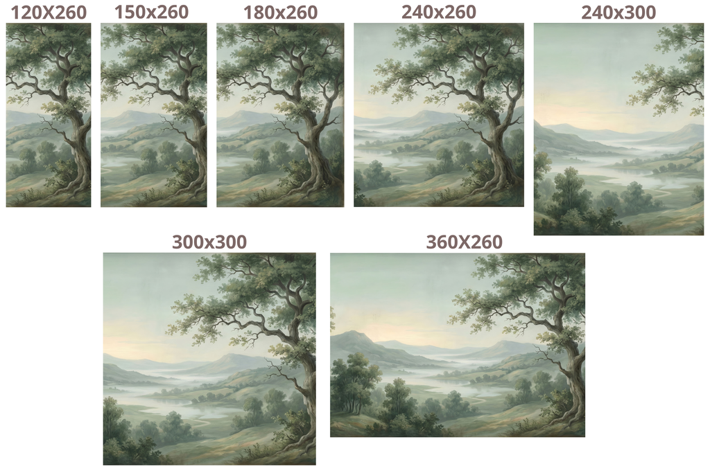 Green Landscape Wall Mural | Misty Valley Vintage Nature Scenic Design