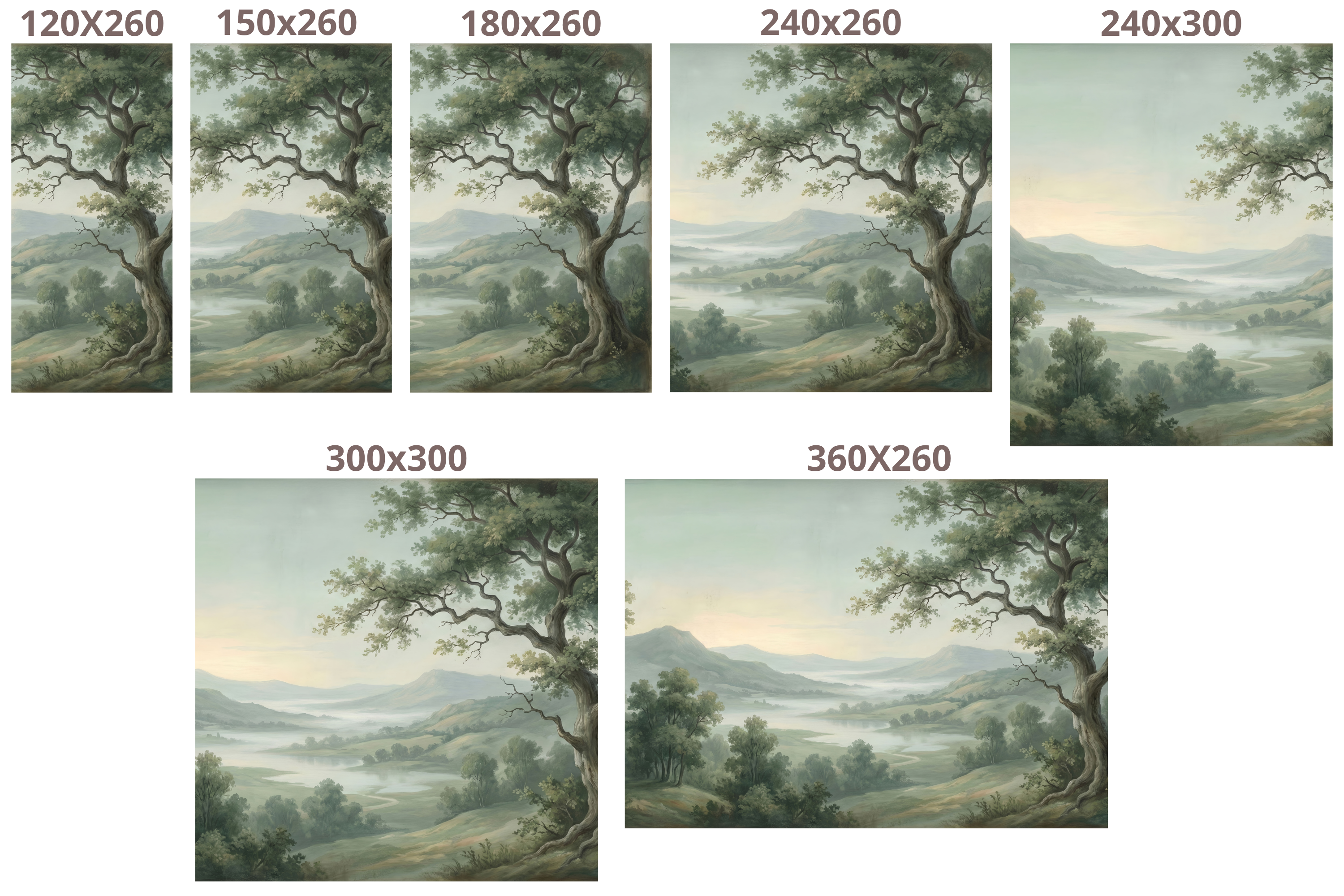 Green Landscape Wall Mural | Misty Valley Vintage Nature Scenic Design