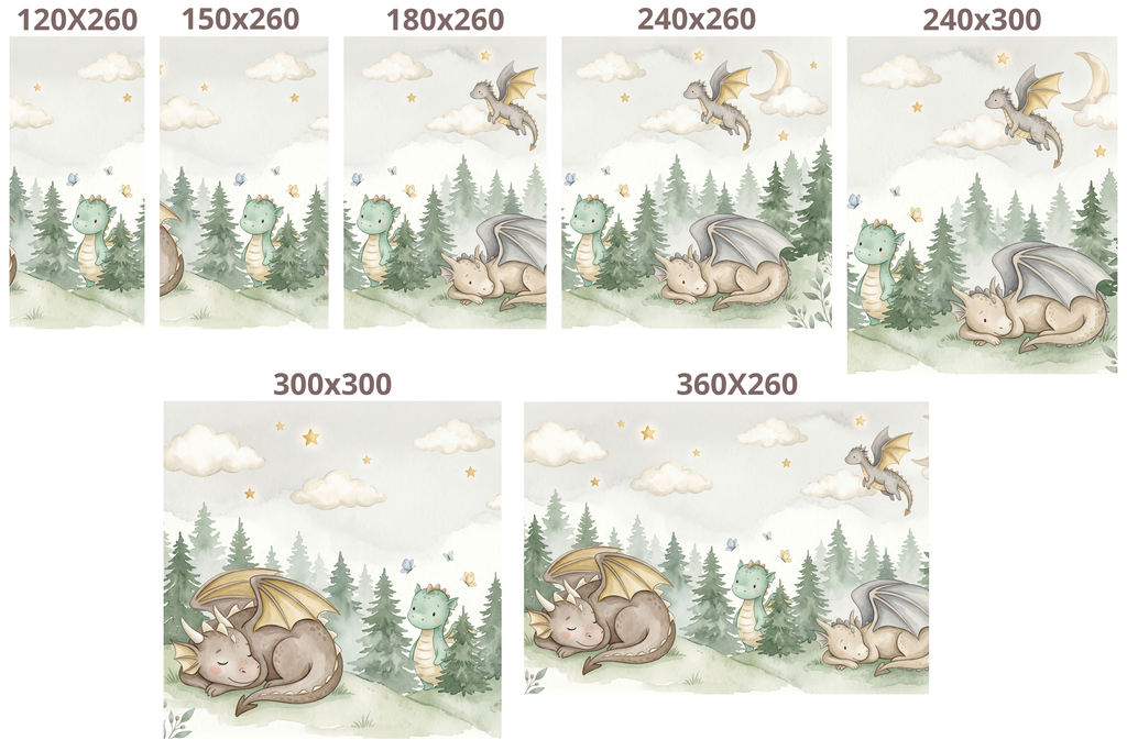 Baby Dragon Nursery Wall Mural | Watercolour Fantasy Forest Peel and Stick Wallpaper
