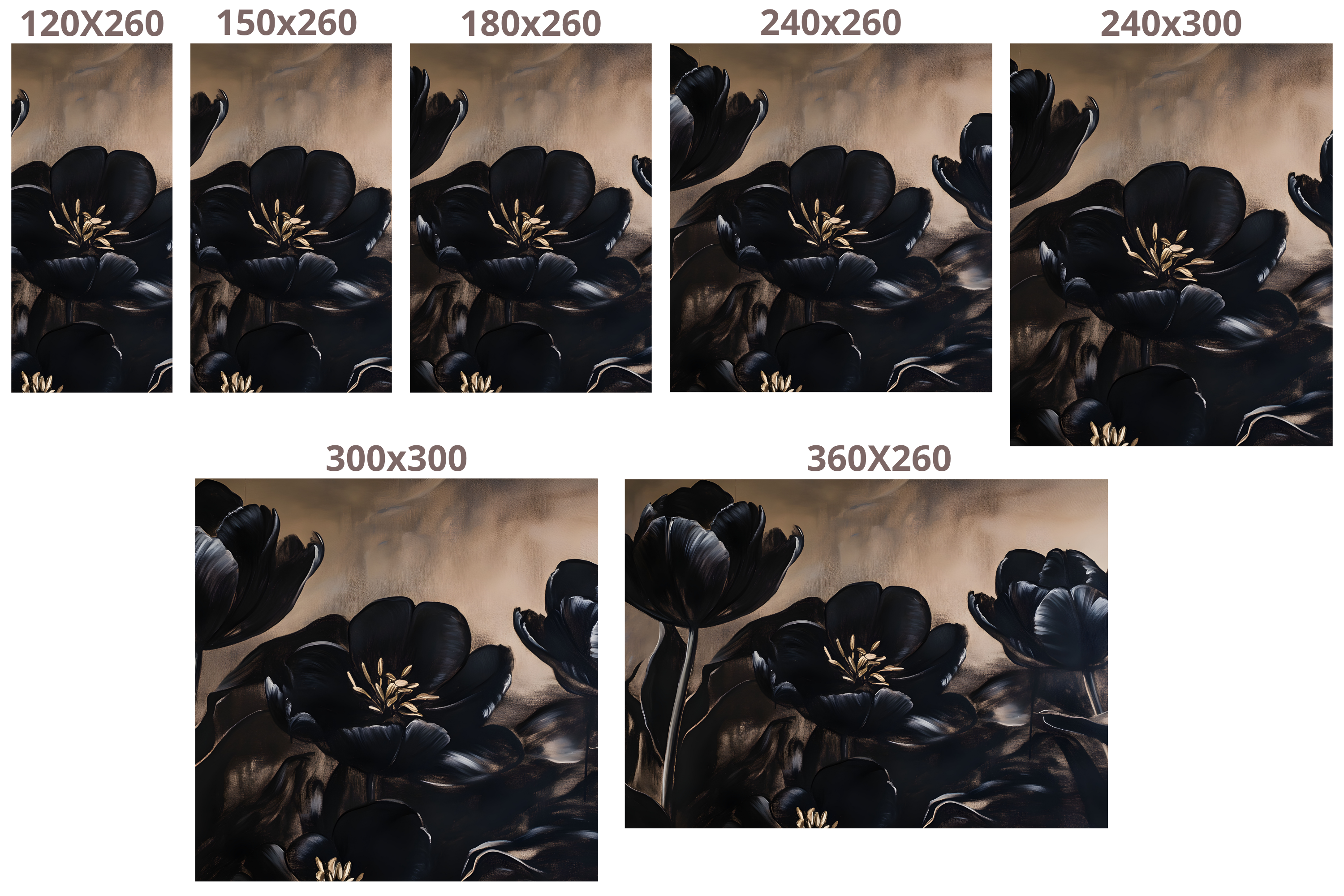 Dark Tulip Oil Painting Wall Mural | Moody Black Floral Gold Peel and Stick Wallpaper
