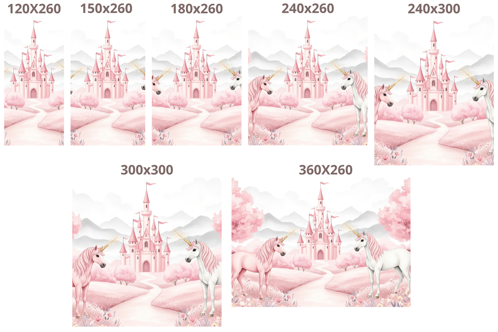 Pink Unicorn Castle Wall Mural Girls Nursery Watercolour Peel and Stick Wallpaper