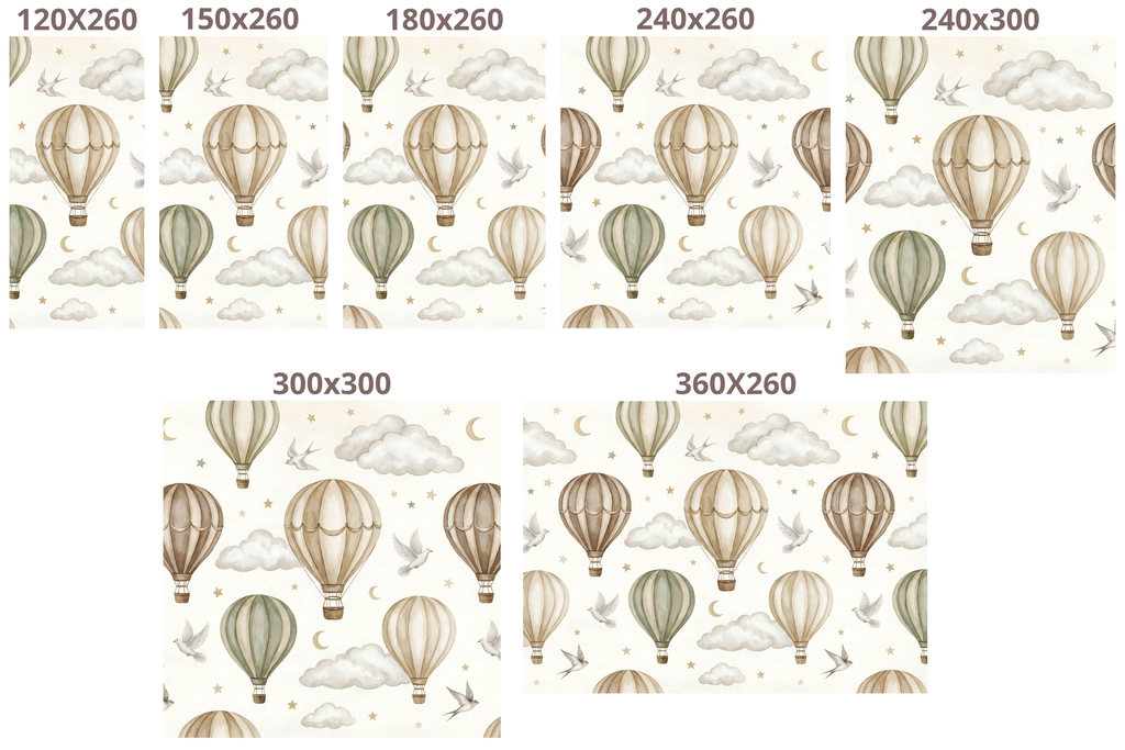 Hot Air Balloon Nursery Wall Mural | Neutral Beige Taupe Vintage Sky Moon Stars Design