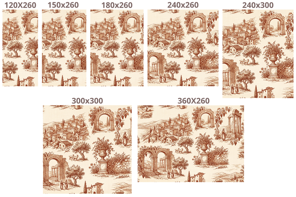 Vintage Toile de Jouy Wallpaper | Tuscan Village Terracotta Vintage Wall Mural Design