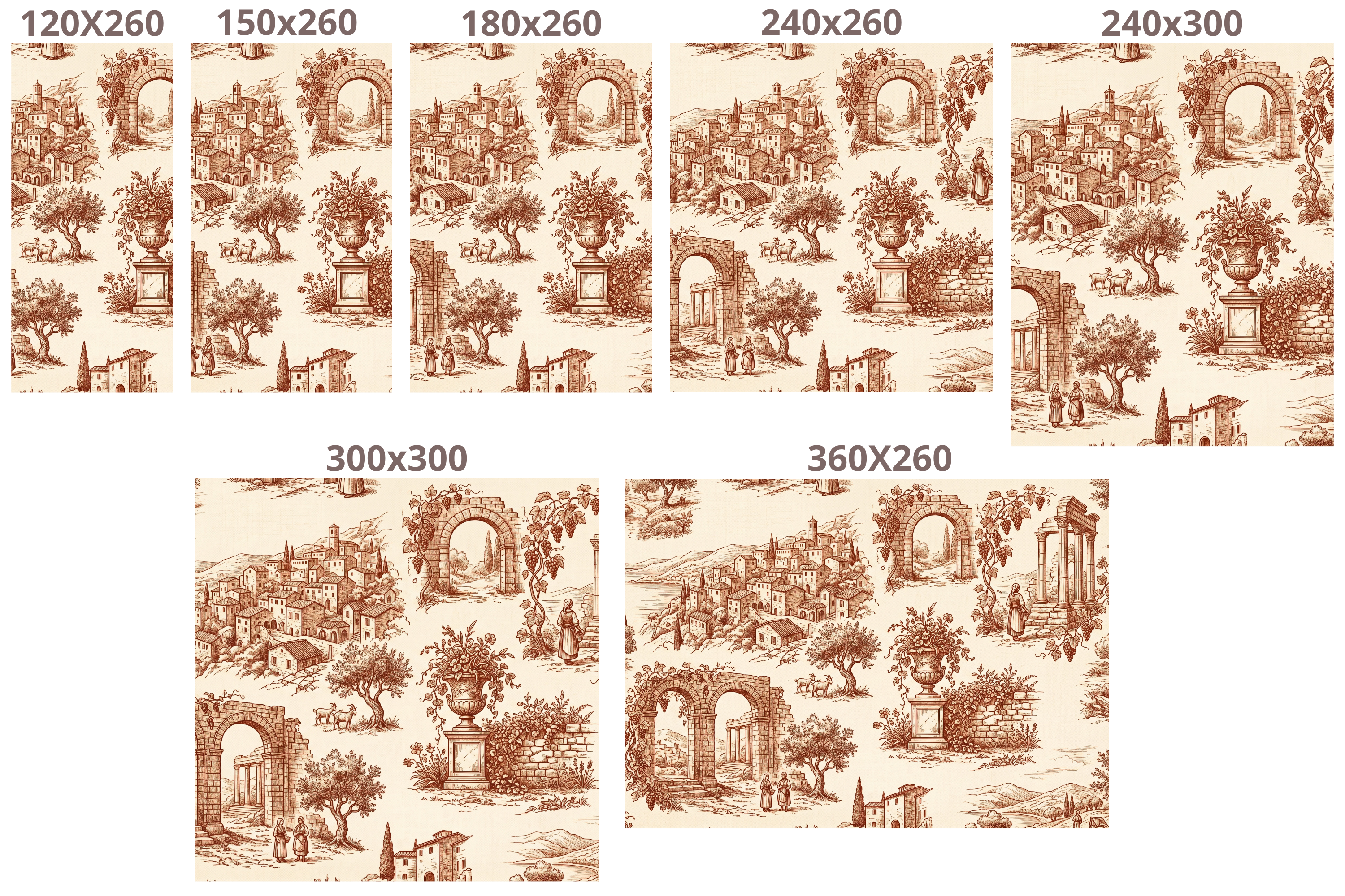 Vintage Toile de Jouy Wallpaper | Tuscan Village Terracotta Vintage Wall Mural Design