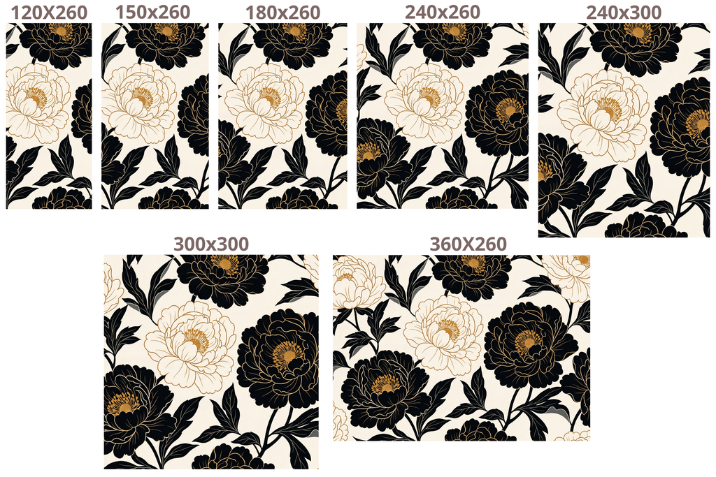 Black and Gold Peony Wallpaper Mural | Art Deco Floral Peel and Stick Luxury Statement Wallpaper