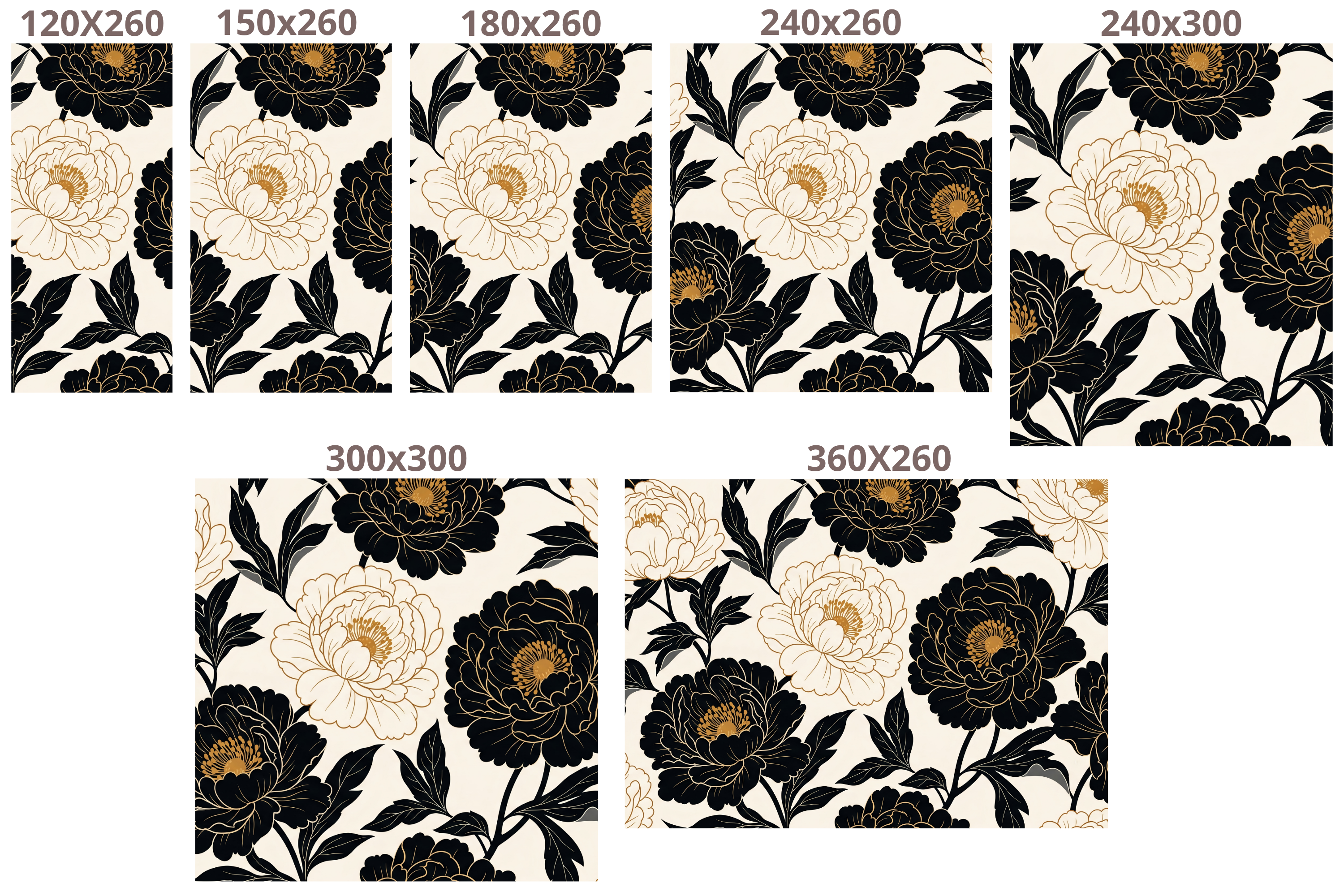 Black and Gold Peony Wallpaper Mural | Art Deco Floral Peel and Stick Luxury Statement Wallpaper
